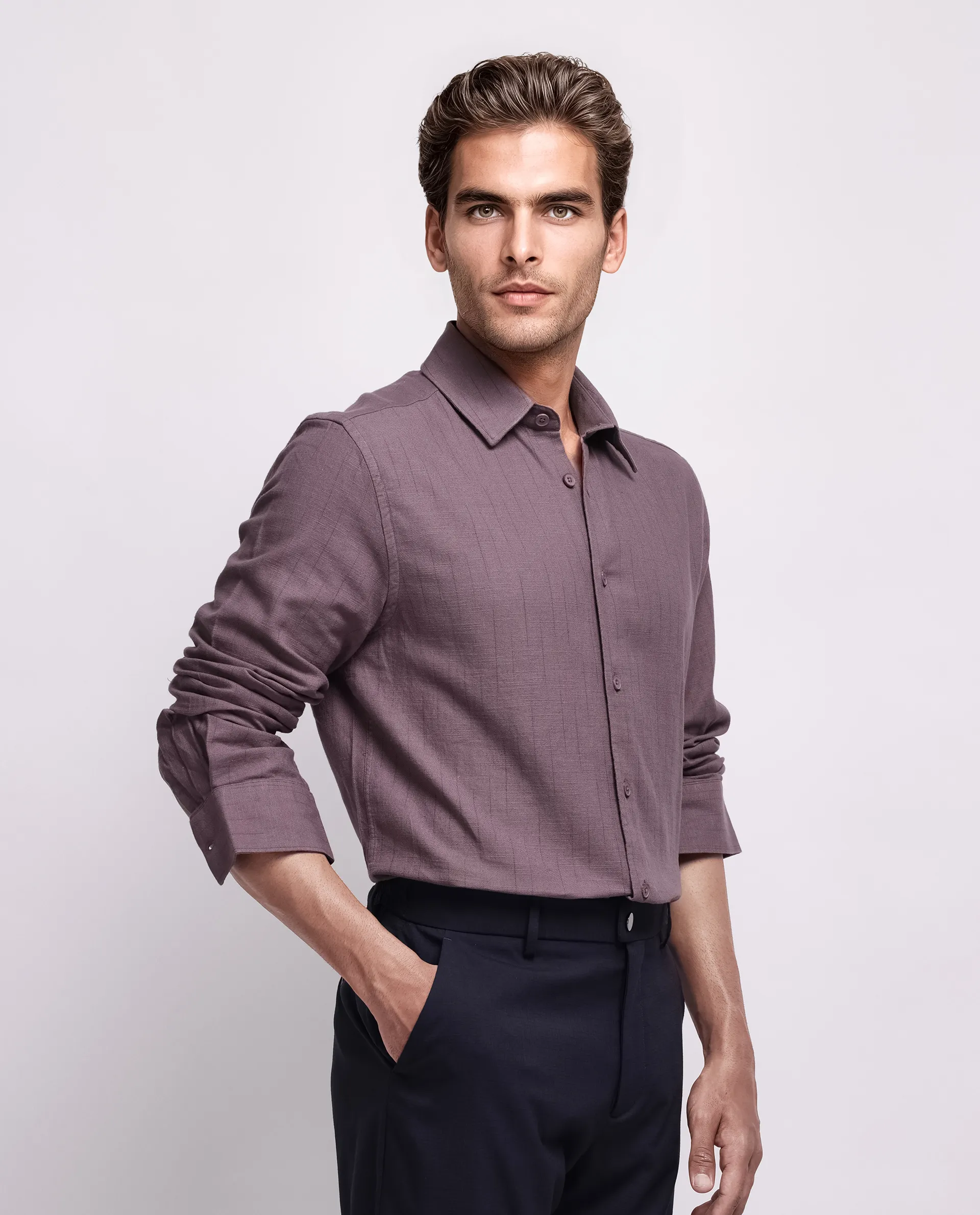 Rare Rabbit Men's Gawa Purple Cotton Striped Print Regular Fit Full Sleeve Collared Shirt - Image 6