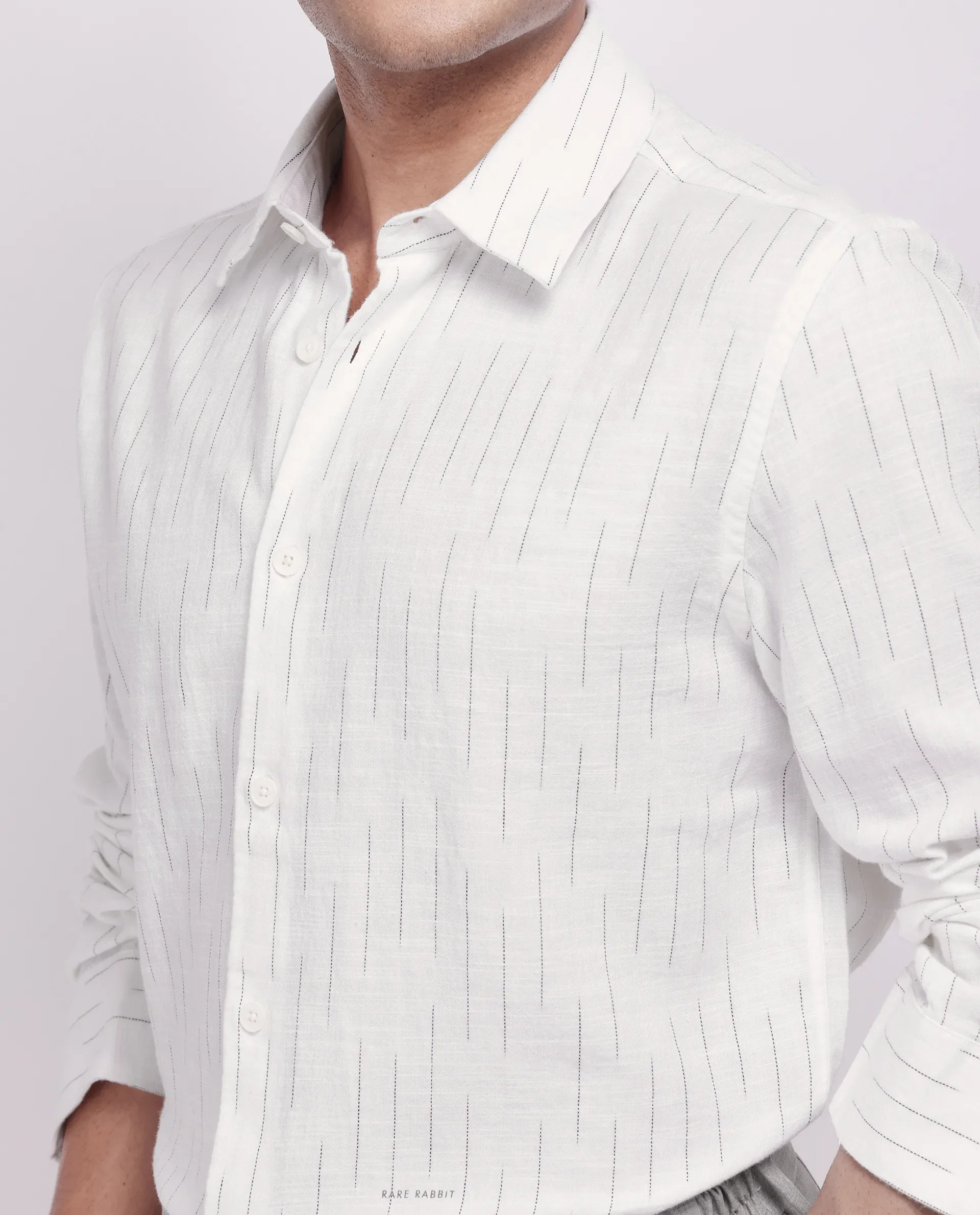 Rare Rabbit Men's Gawa White Cotton Striped Print Regular Fit Full Sleeve Collared Shirt - Image 3