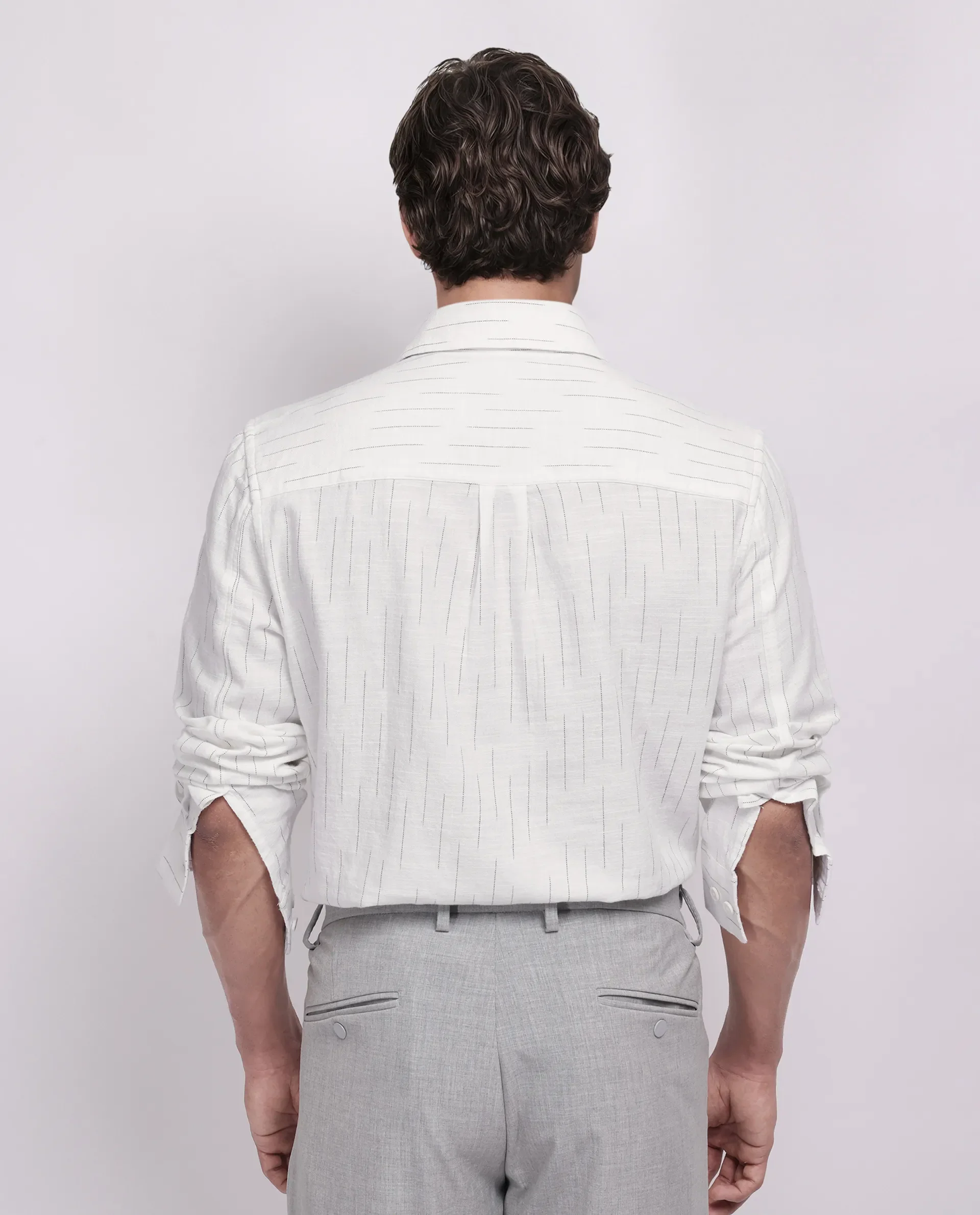 Rare Rabbit Men's Gawa White Cotton Striped Print Regular Fit Full Sleeve Collared Shirt - Image 4