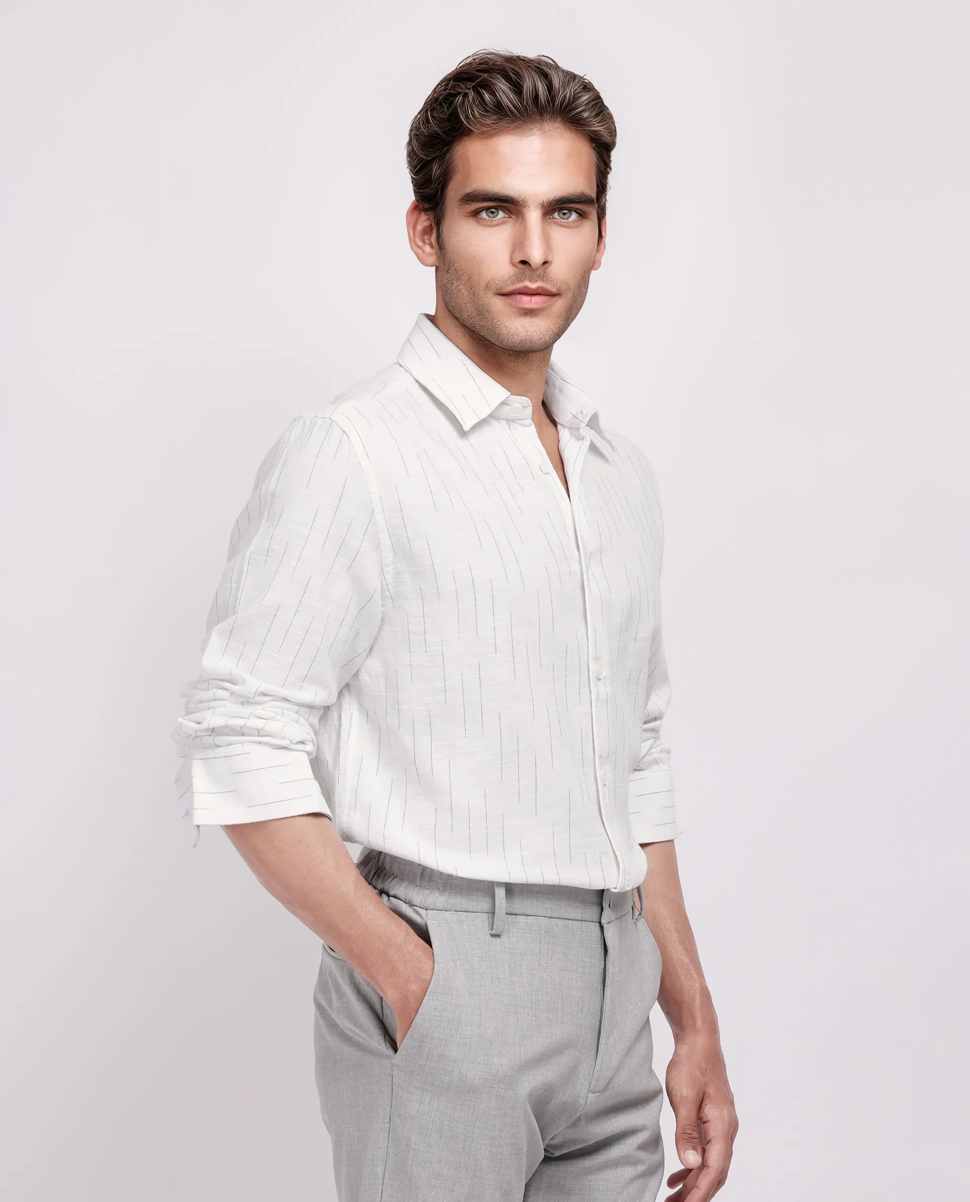 Rare Rabbit Men's Gawa White Cotton Striped Print Regular Fit Full Sleeve Collared Shirt - Image 6