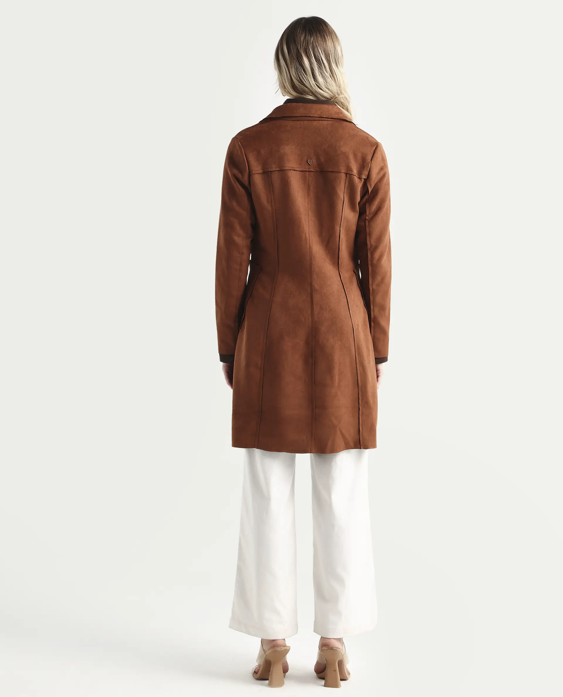 Rareism Women's Gawler Tan Suede Lapel Neck Plain Regular Fit Jacket - Image 7
