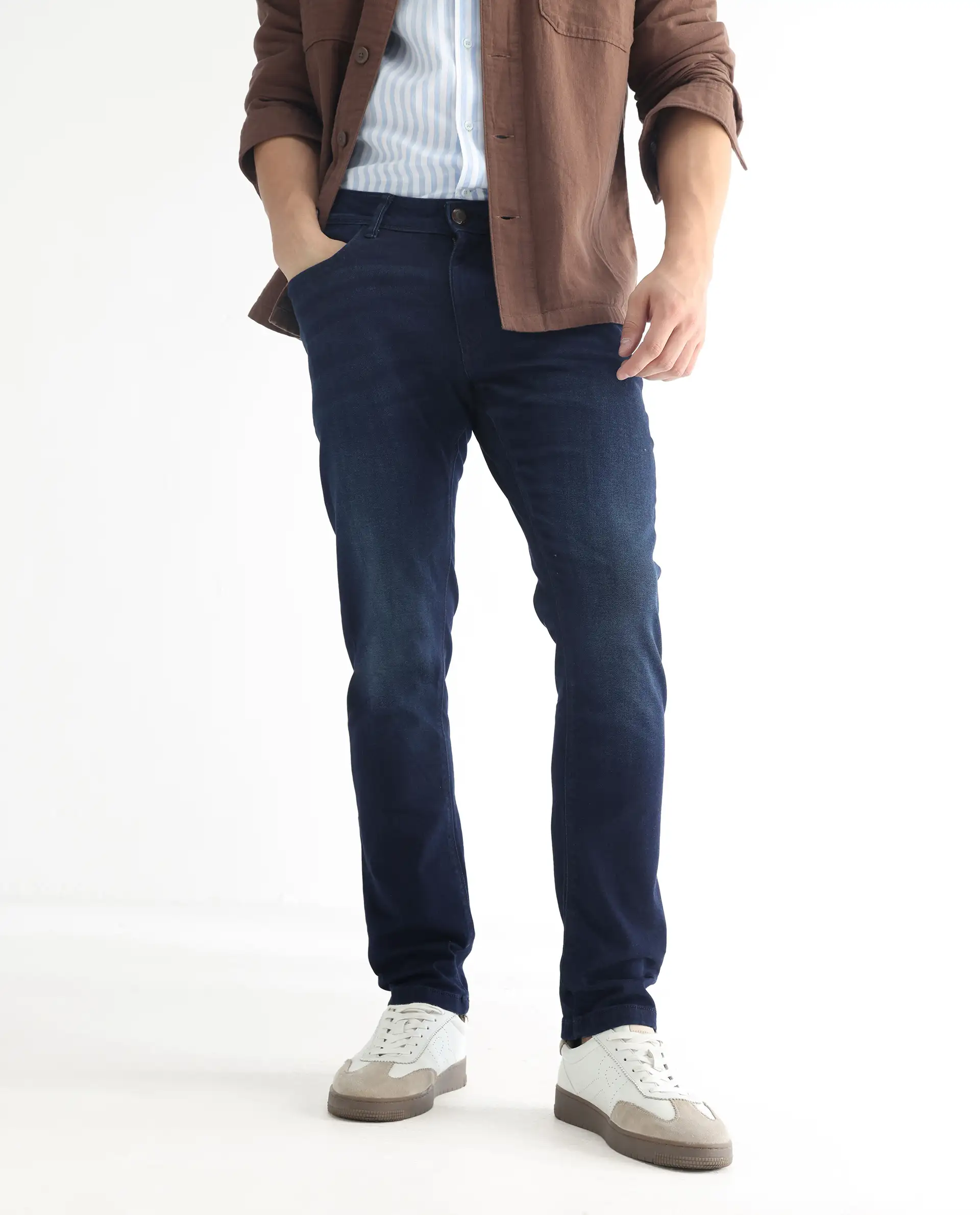 Rare Rabbit Men's Gaza Blue Cotton Plain Hawk Slim Fit Jeans - Image 2