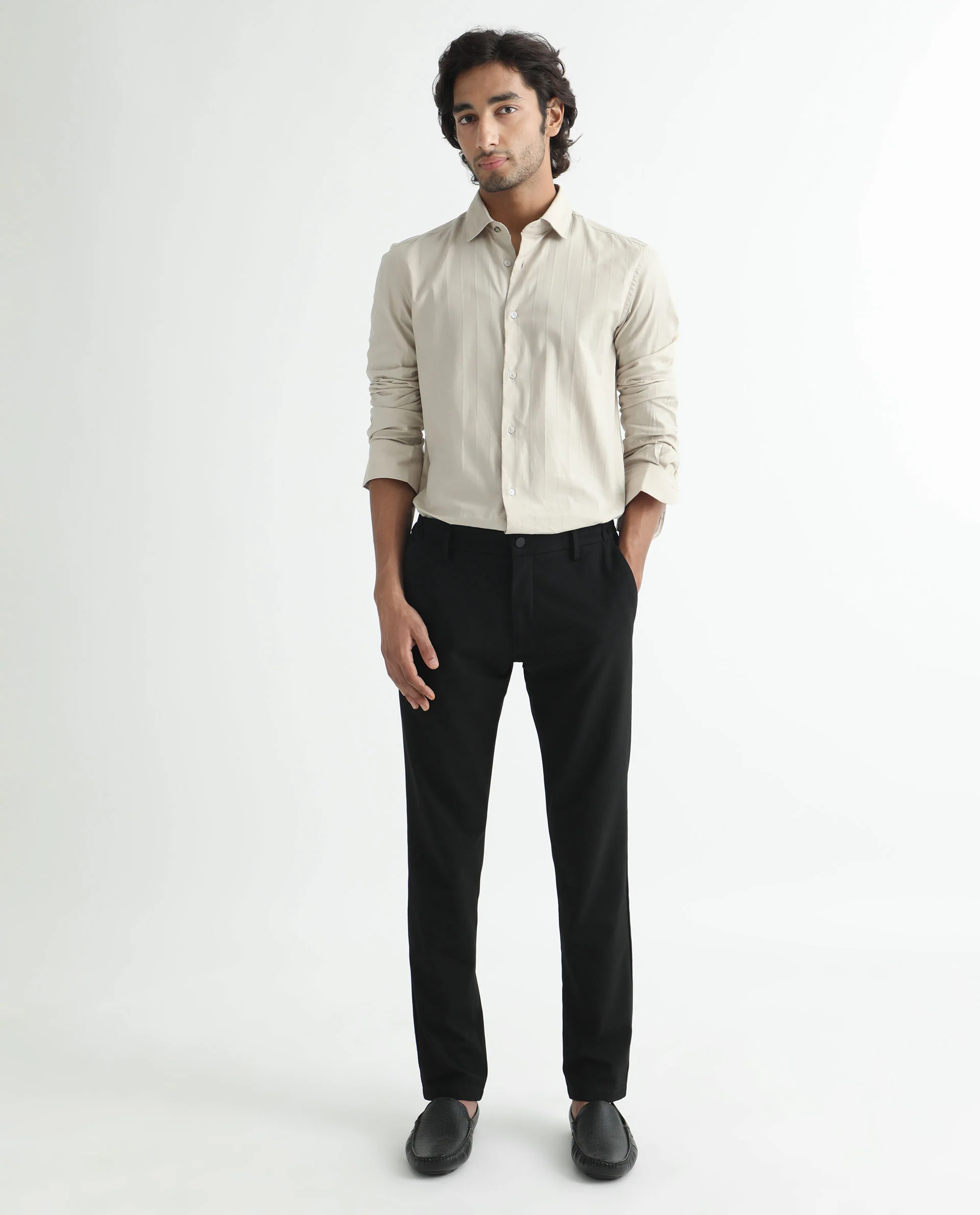 Rare Rabbit Men's Gazan Beige Cotton Striped Print Regular Fit Full Sleeve Collared Shirt - Image 2