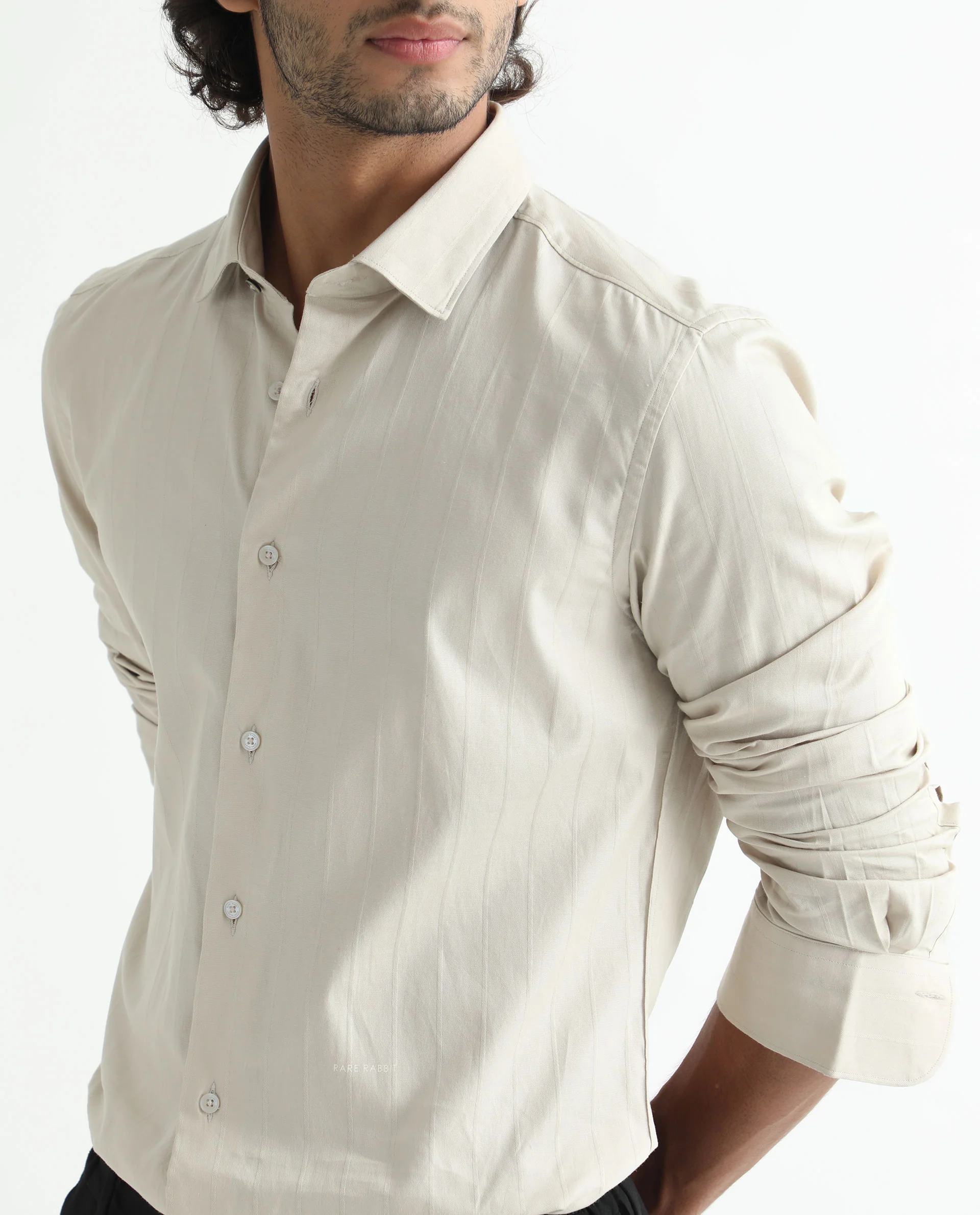 Rare Rabbit Men's Gazan Beige Cotton Striped Print Regular Fit Full Sleeve Collared Shirt - Image 4