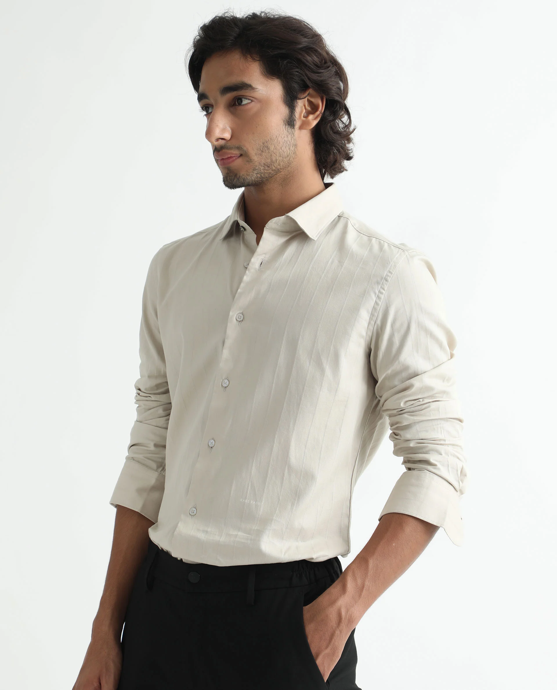 Rare Rabbit Men's Gazan Beige Cotton Striped Print Regular Fit Full Sleeve Collared Shirt - Image 6