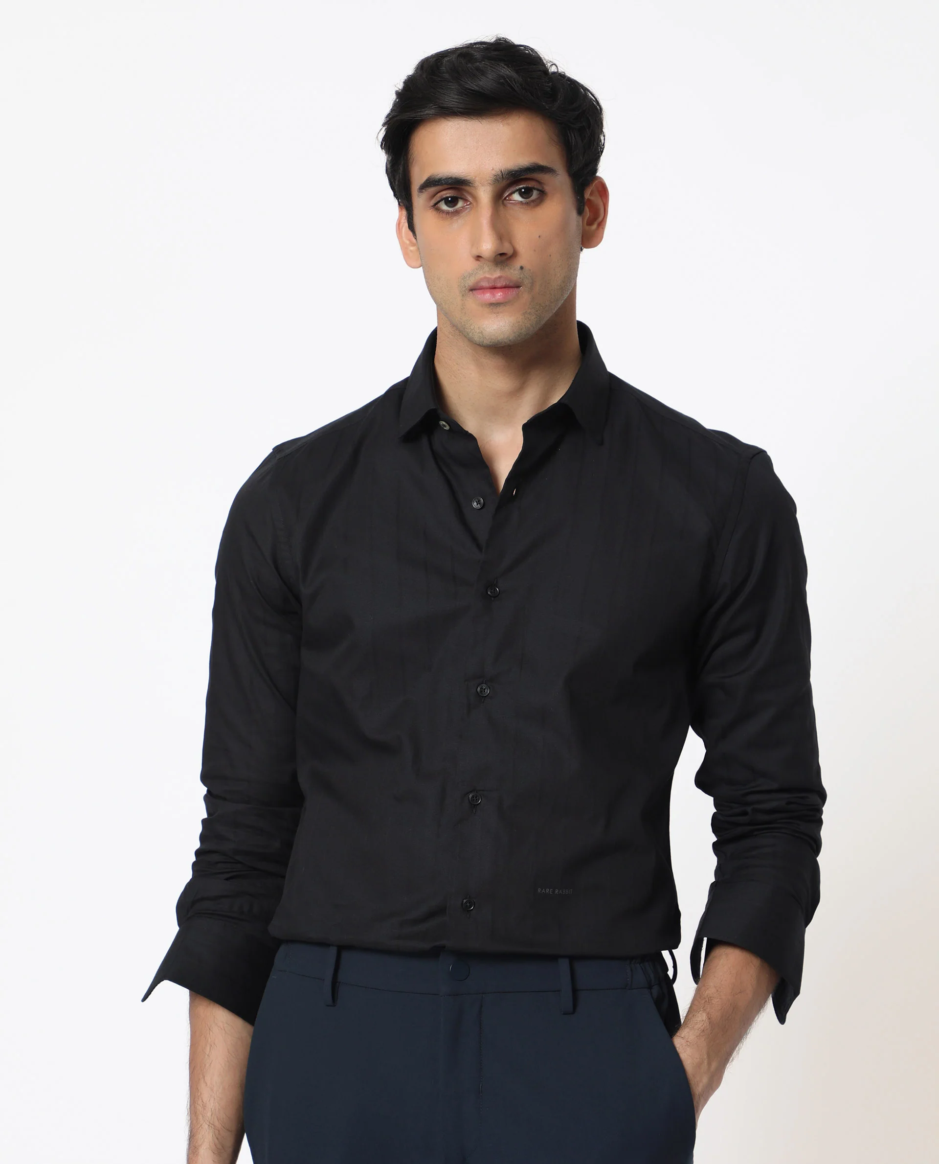 Rare Rabbit Men's Gazan Black Cotton Striped Print Regular Fit Full Sleeve Collared Shirt - Image 10