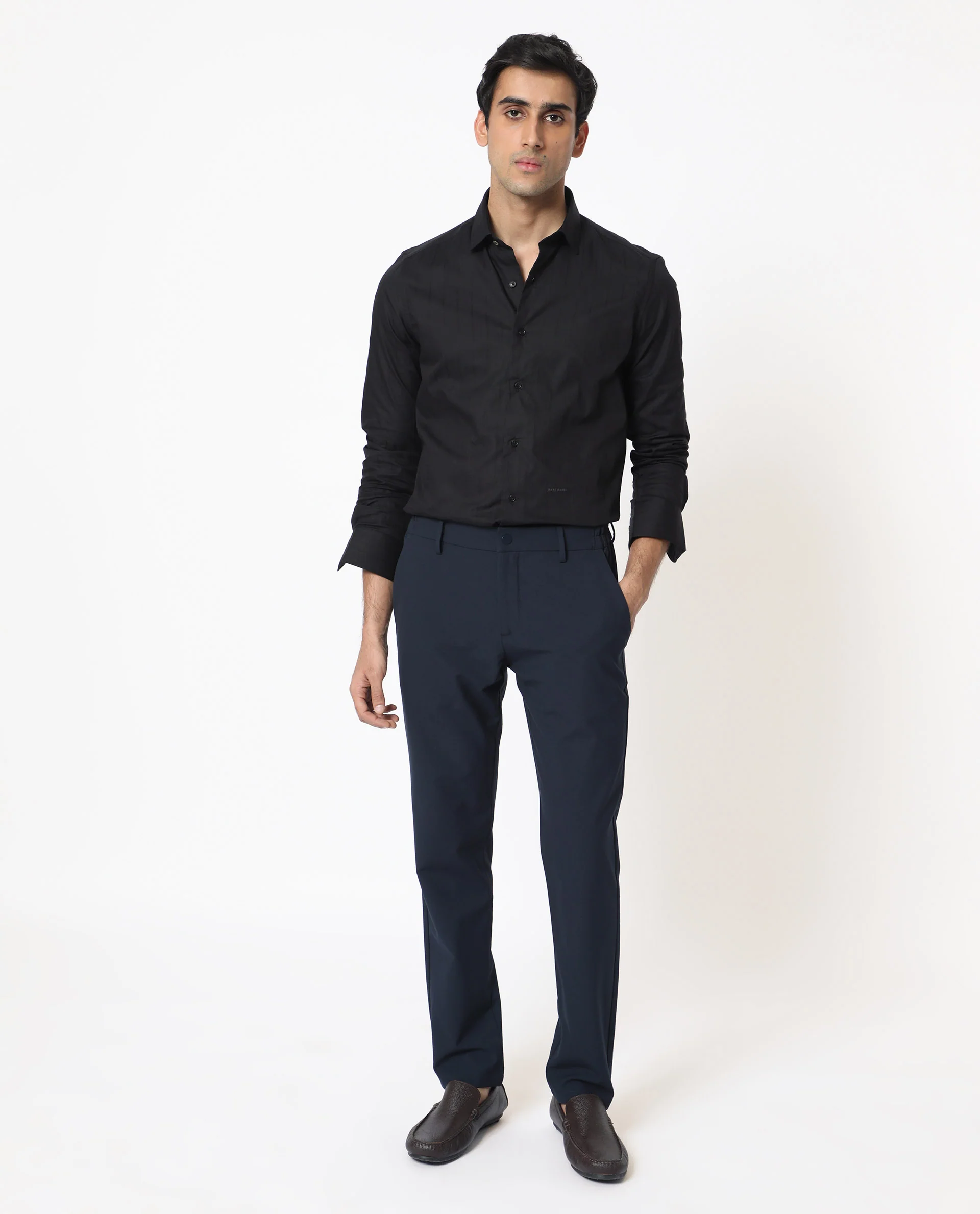 Rare Rabbit Men's Gazan Black Cotton Striped Print Regular Fit Full Sleeve Collared Shirt - Image 2