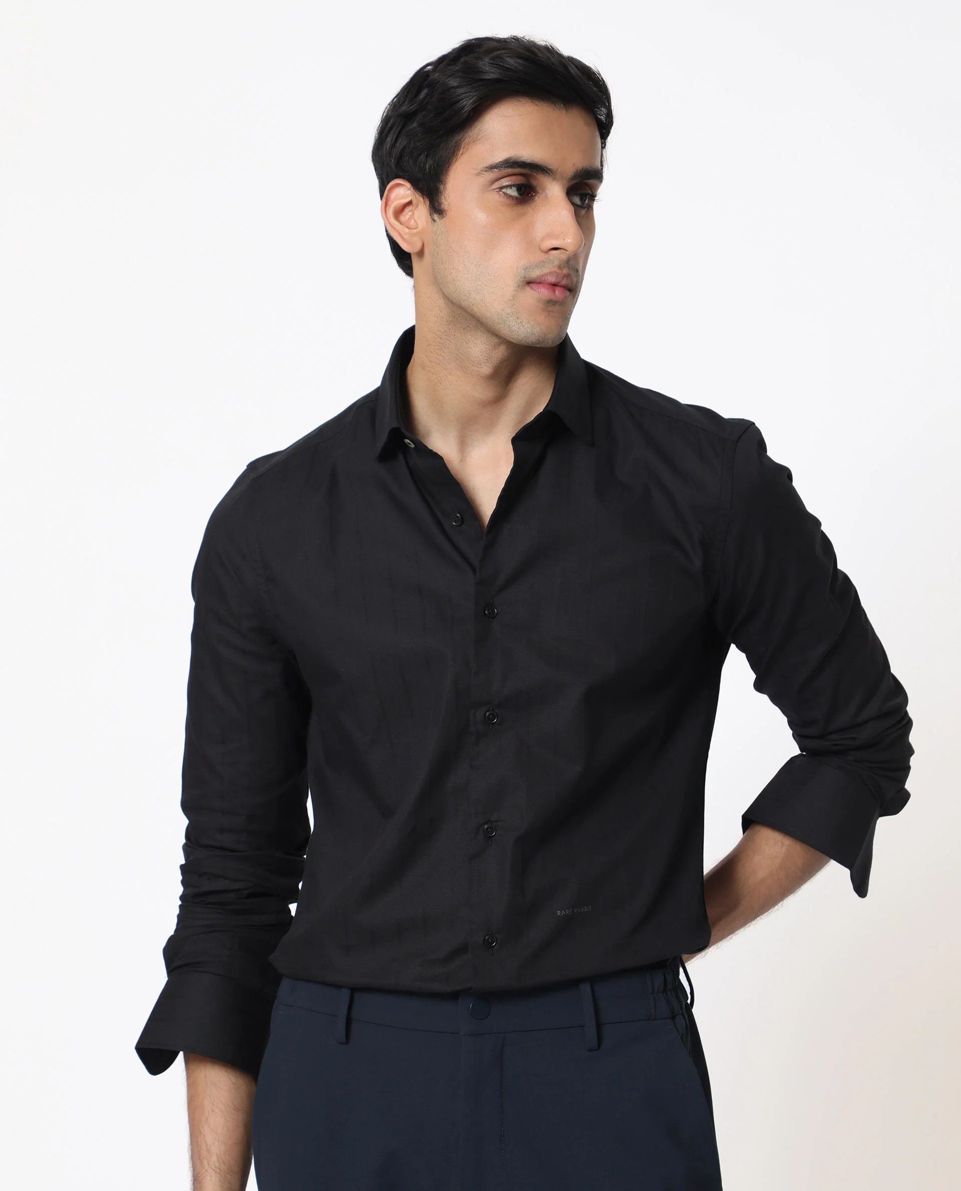 Rare Rabbit Men's Gazan Black Cotton Striped Print Regular Fit Full Sleeve Collared Shirt - Image 6