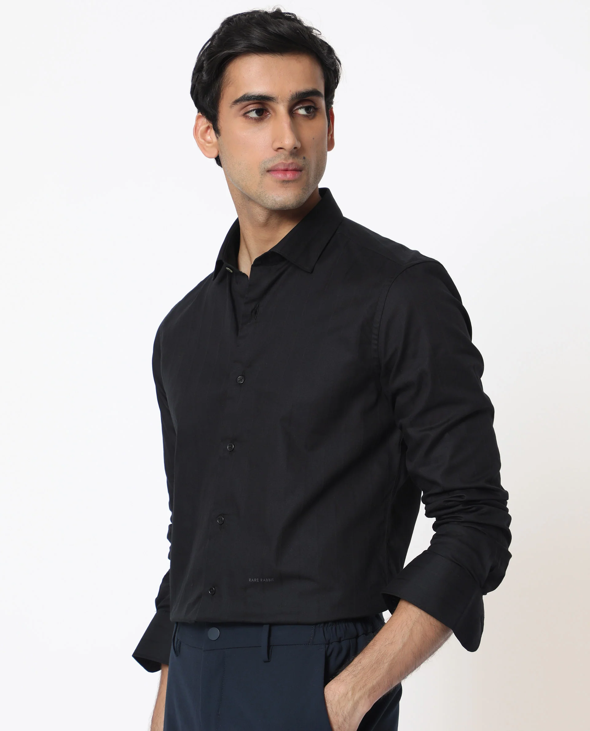 Rare Rabbit Men's Gazan Black Cotton Striped Print Regular Fit Full Sleeve Collared Shirt - Image 7