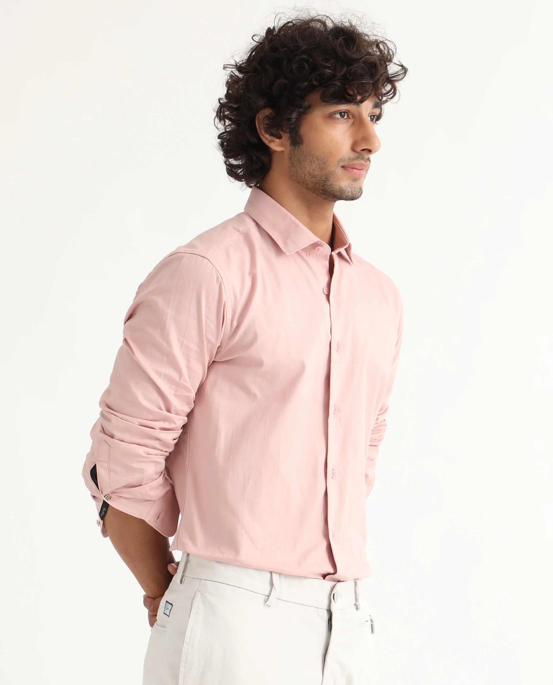 Rare Rabbit Men's Gazan Dusky Pink Cotton Striped Print Regular Fit Full Sleeve Collared Shirt - Image 3