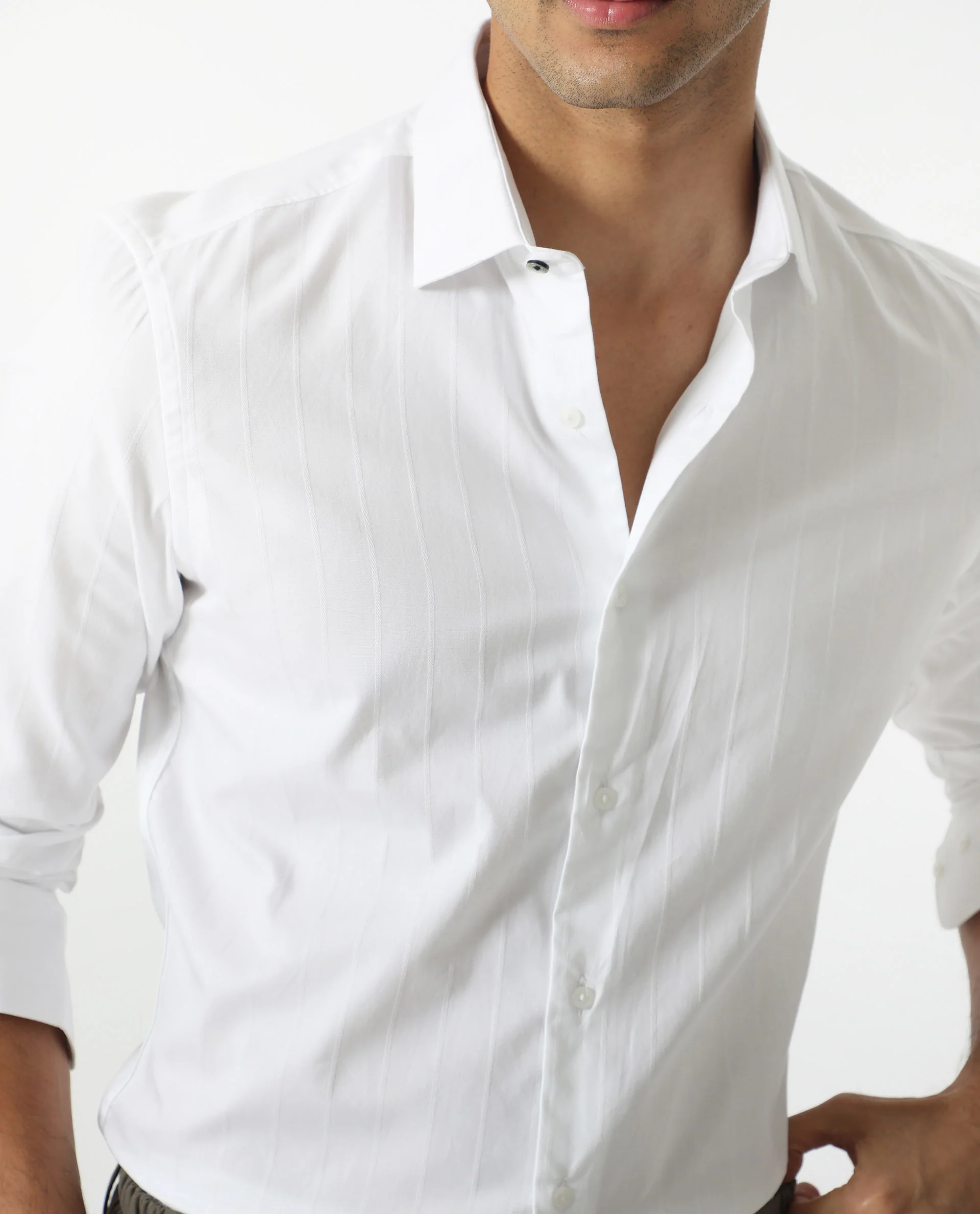 Rare Rabbit Men's Gazan White Cotton Striped Print Regular Fit Full Sleeve Collared Shirt - Image 2