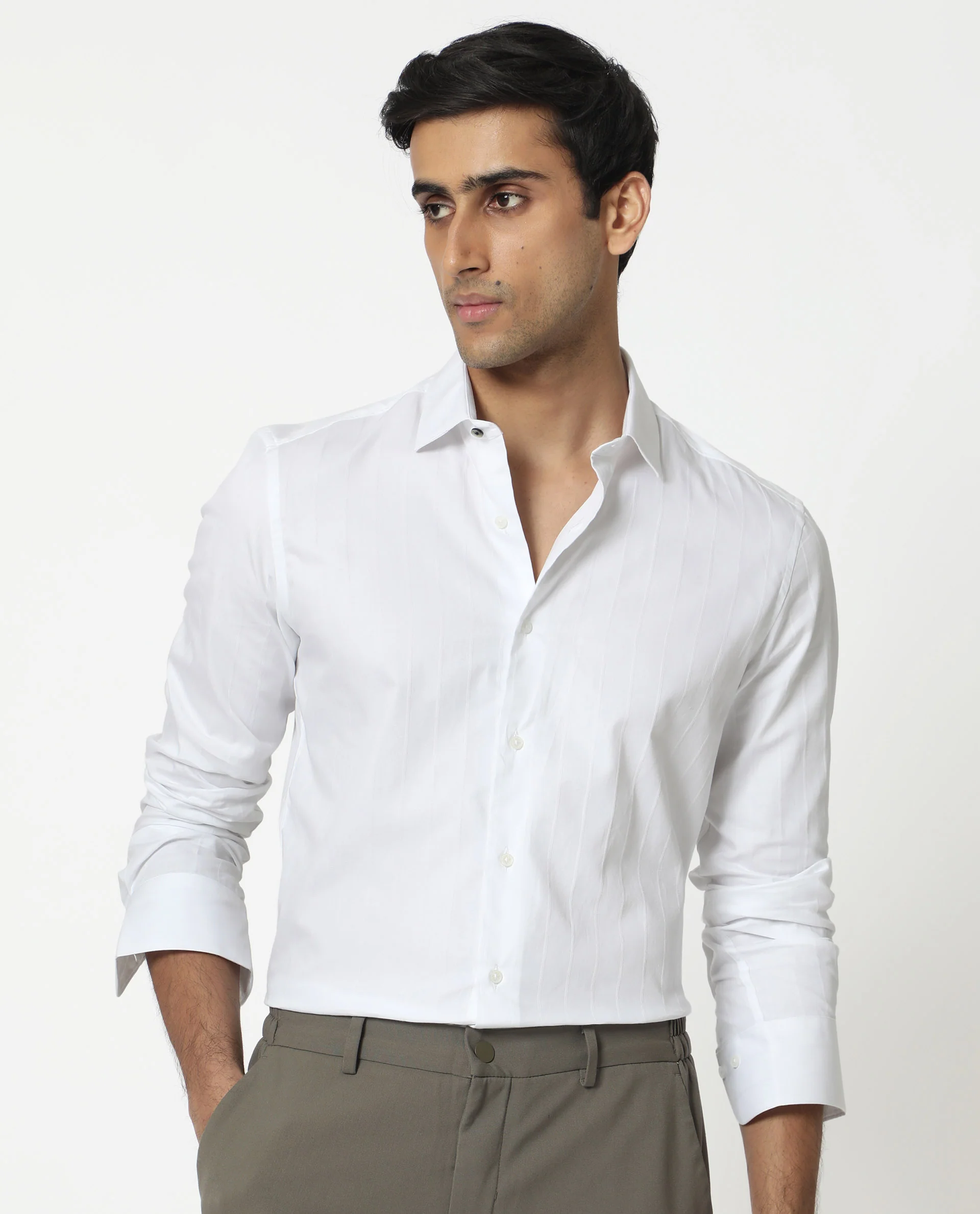 Rare Rabbit Men's Gazan White Cotton Striped Print Regular Fit Full Sleeve Collared Shirt - Image 4