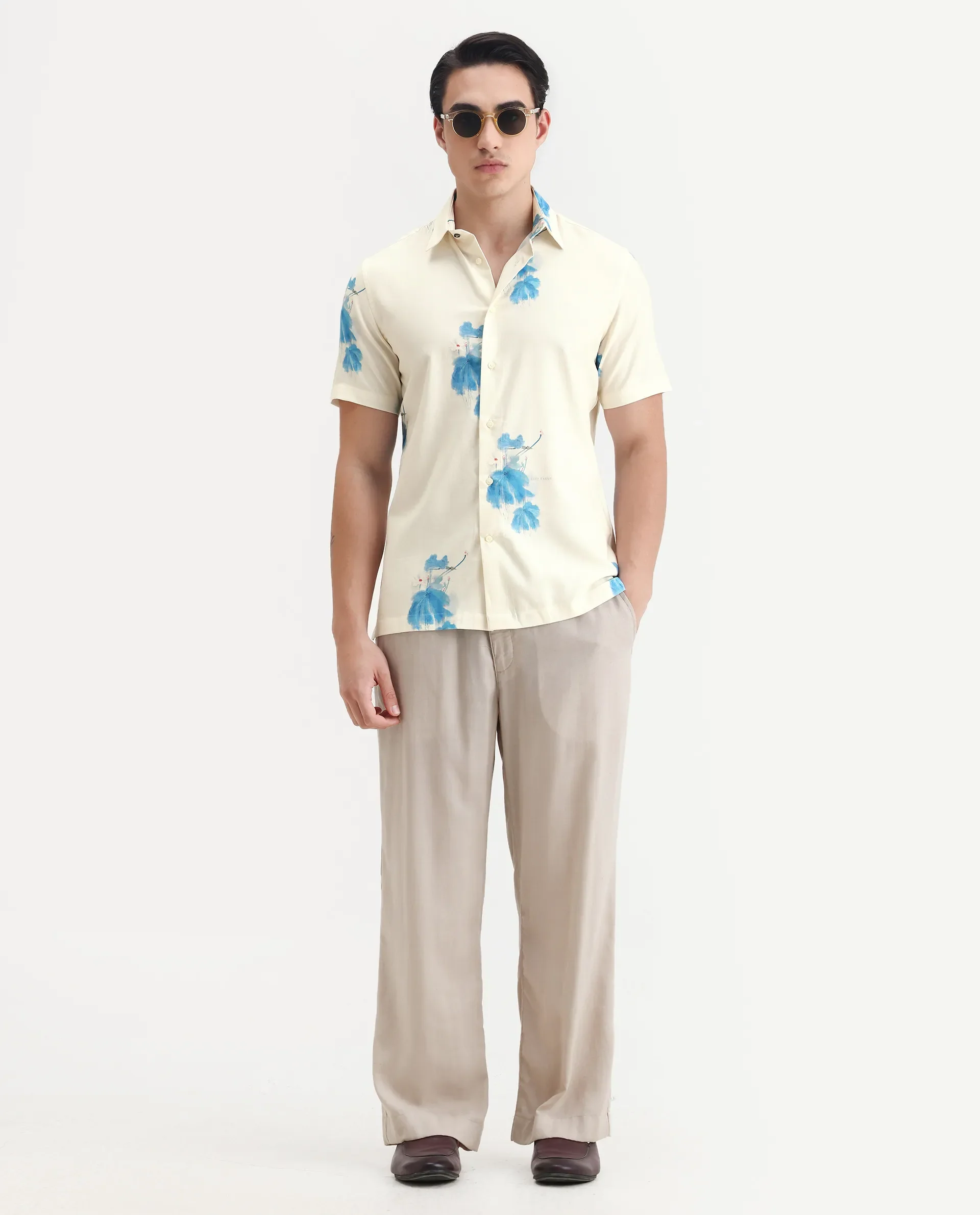 Rare Rabbit Men's Gazar Off White Viscose Blend Floral Print Regular Fit Half Sleeve Collared Shirt - Image 2