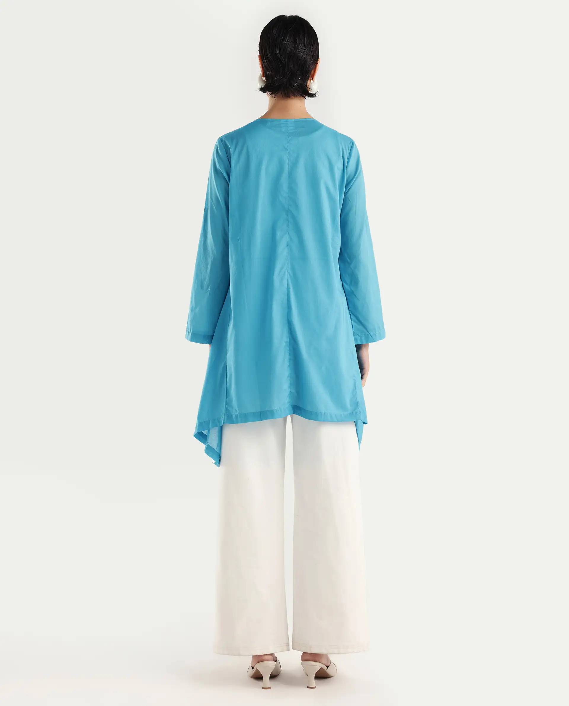 Rareism Women's Gazer Blue Cotton Collarless Regular Fit Outer Wear - Image 7