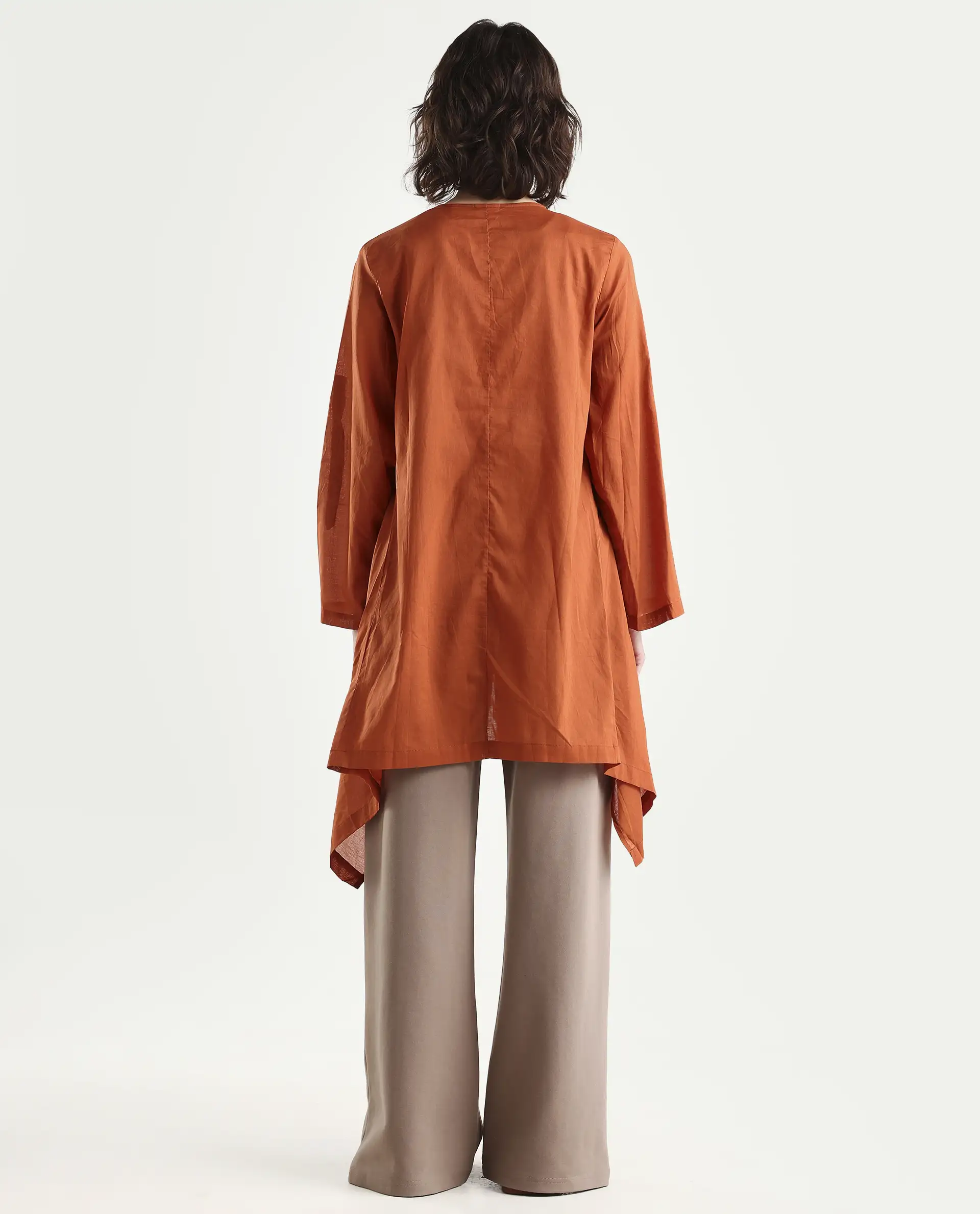 Rareism Women's Gazer Brown Cotton Collarless Regular Fit Outer Wear - Image 7