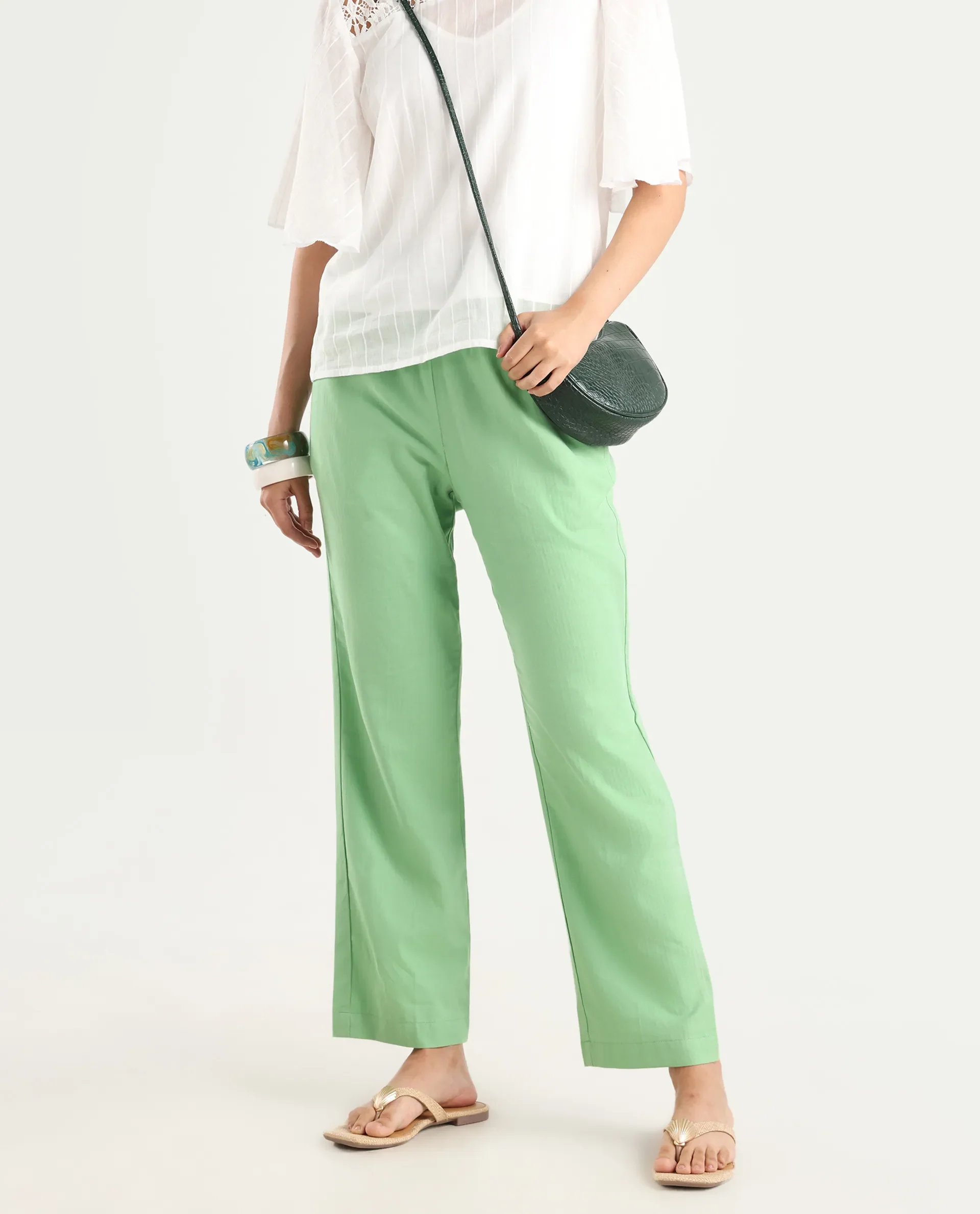 Rareism Women's Ged Green Cotton Abstract Print Ankle Length Straight Fit Trouser - Image 3