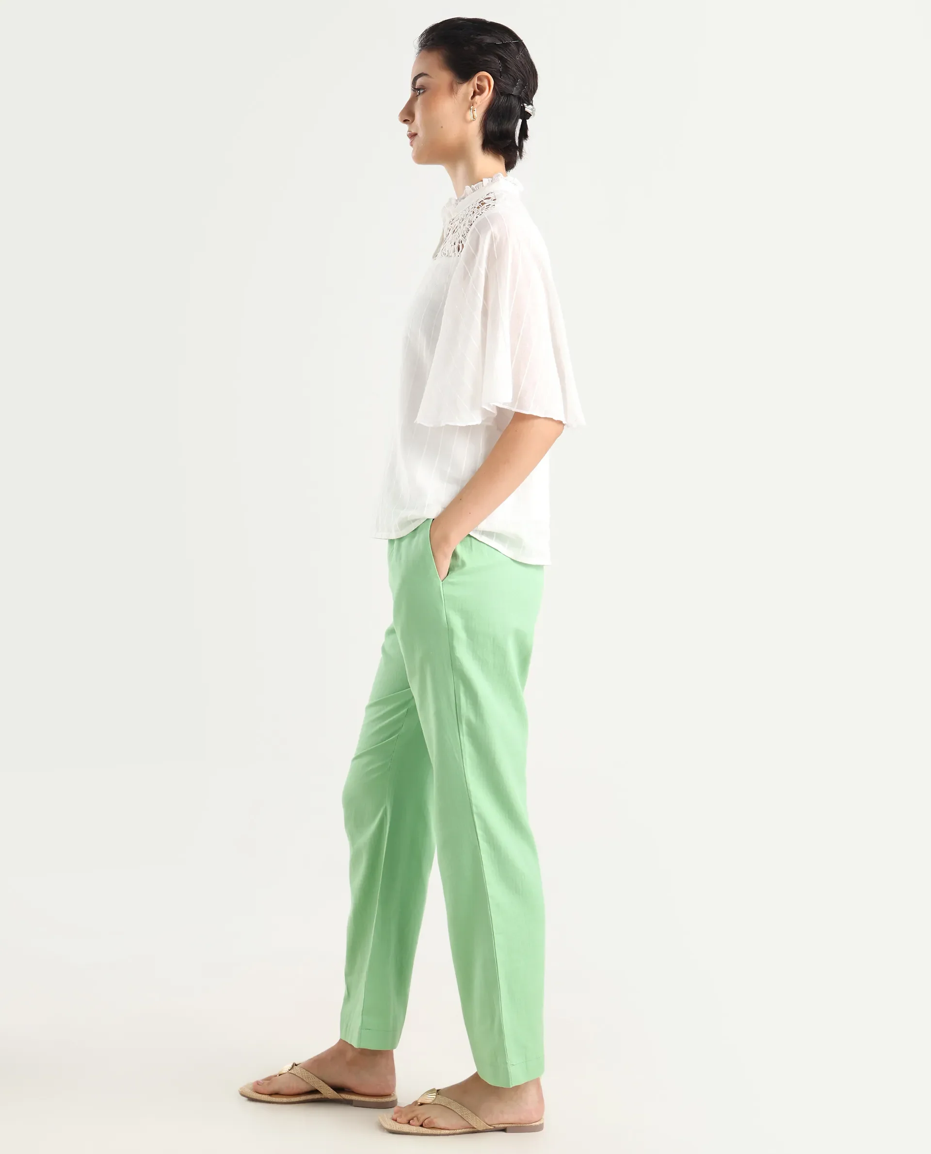Rareism Women's Ged Green Cotton Abstract Print Ankle Length Straight Fit Trouser - Image 5