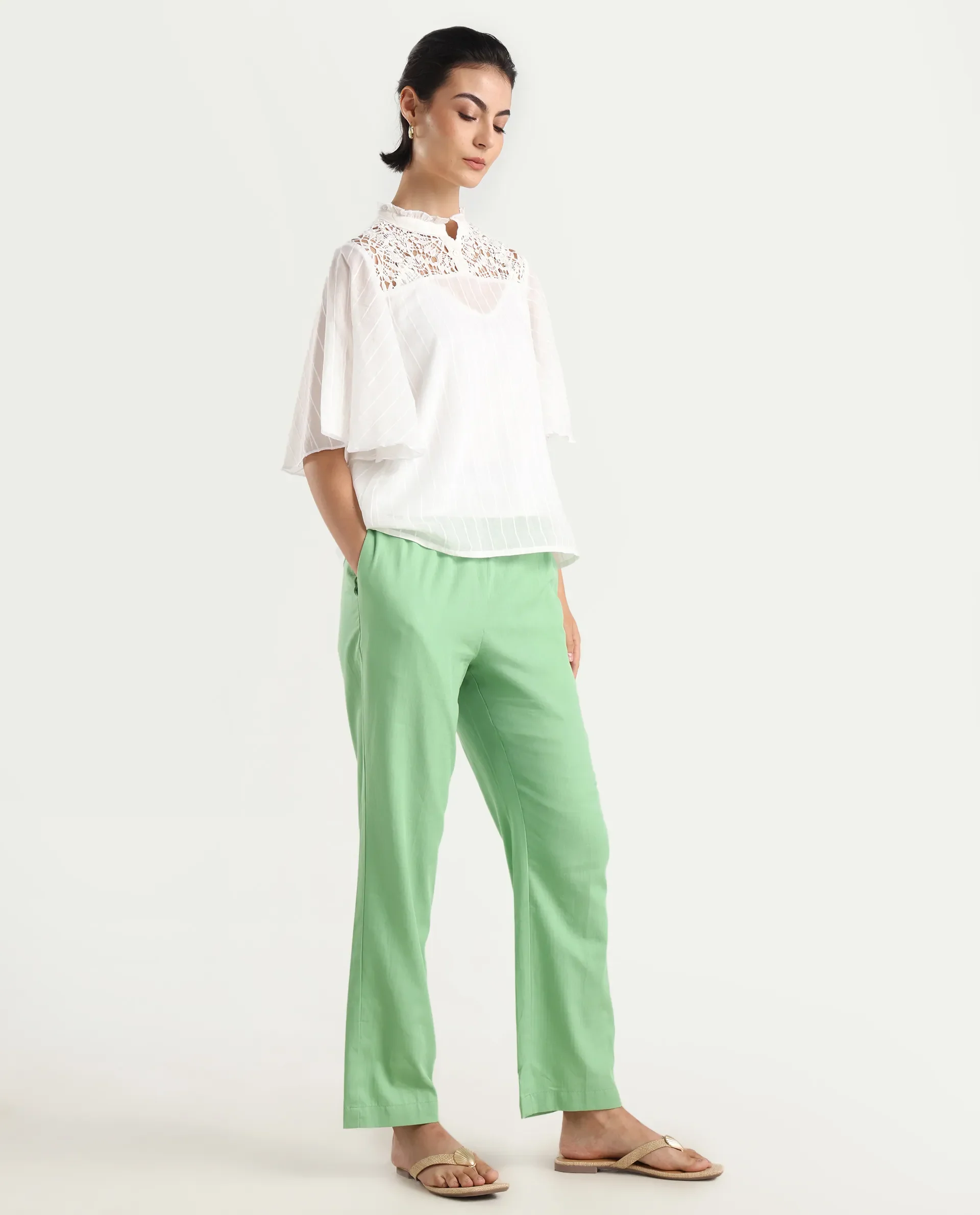 Rareism Women's Ged Green Cotton Abstract Print Ankle Length Straight Fit Trouser - Image 6