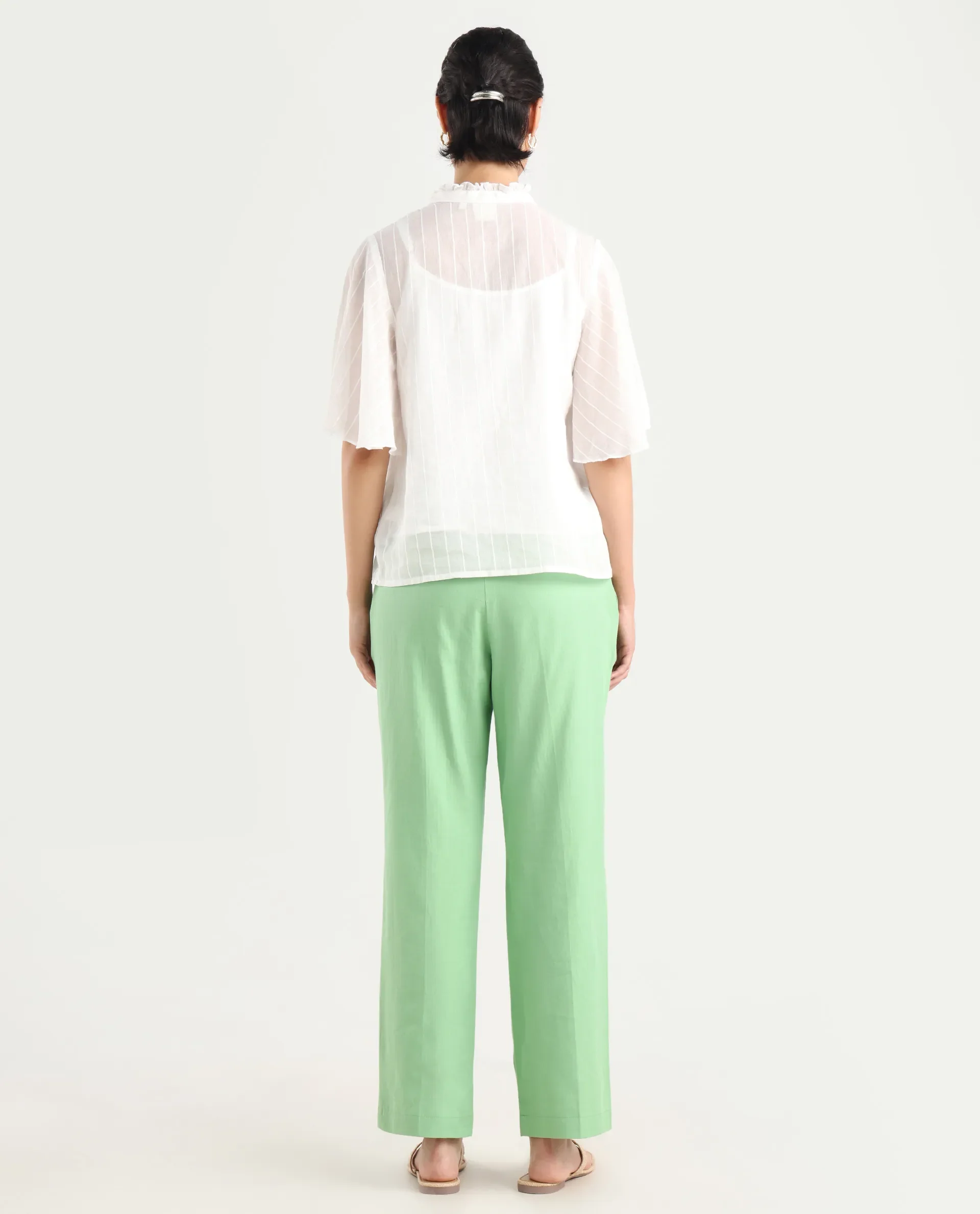 Rareism Women's Ged Green Cotton Abstract Print Ankle Length Straight Fit Trouser - Image 7