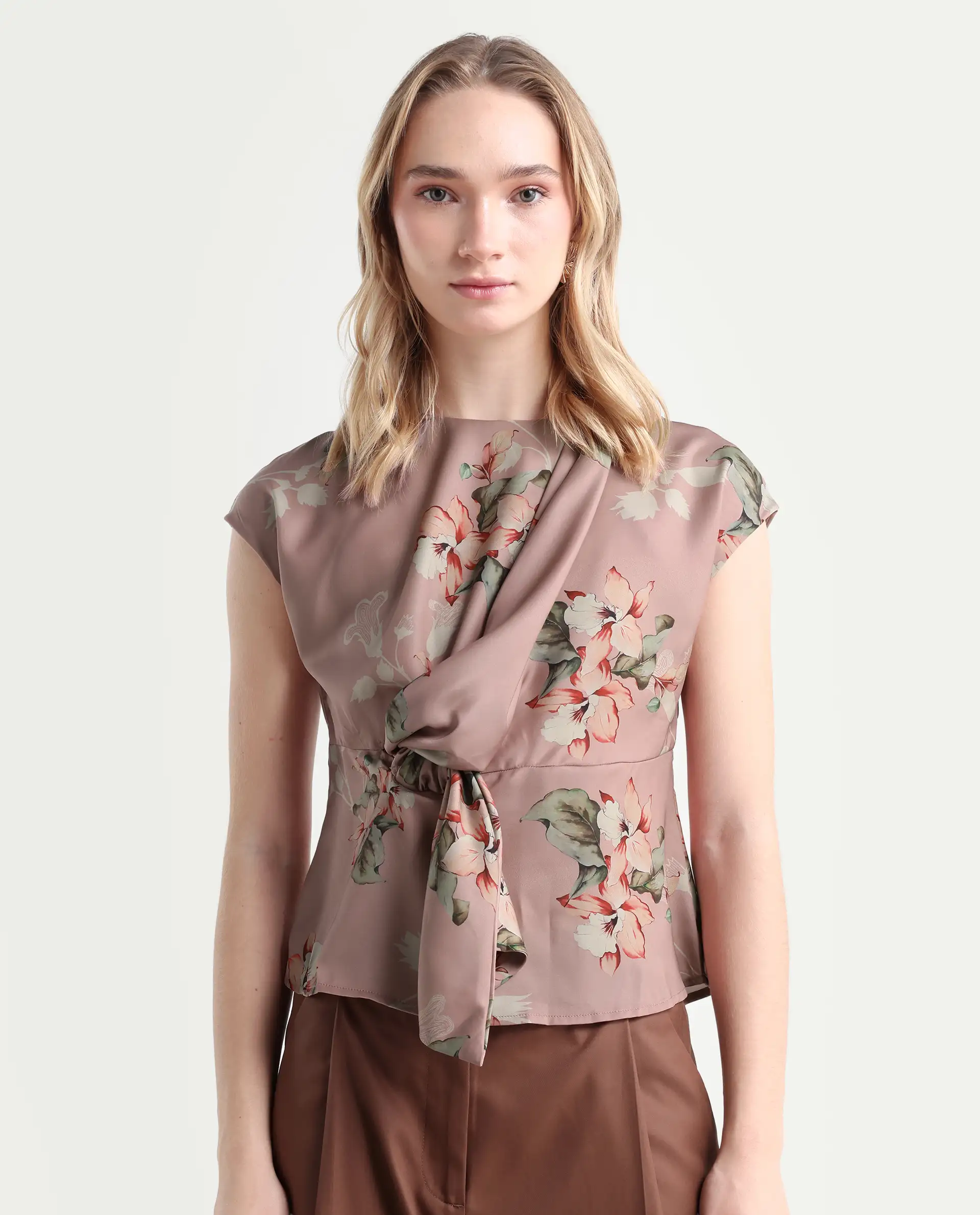 Rareism Women's Geddly Multi Satin Cowl Neck Floral Print Extended Sleeves Regular Fit Top - Image 3