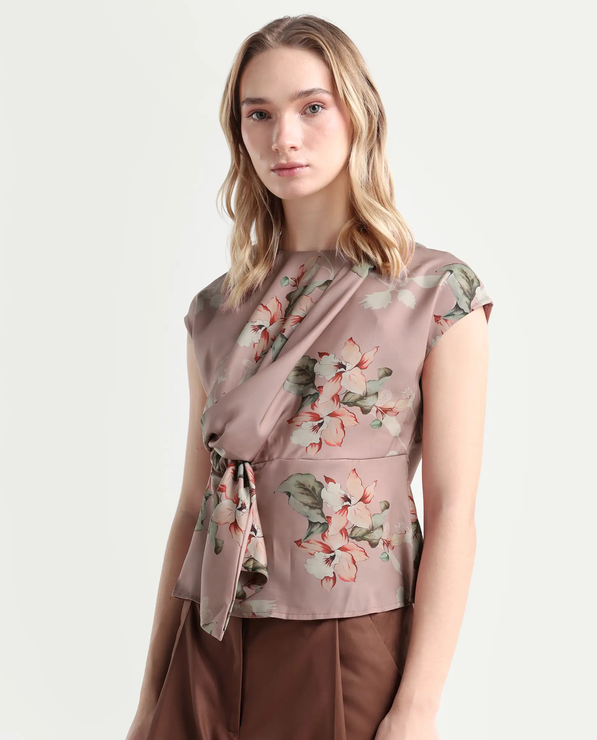Rareism Women's Geddly Multi Satin Cowl Neck Floral Print Extended Sleeves Regular Fit Top - Image 5