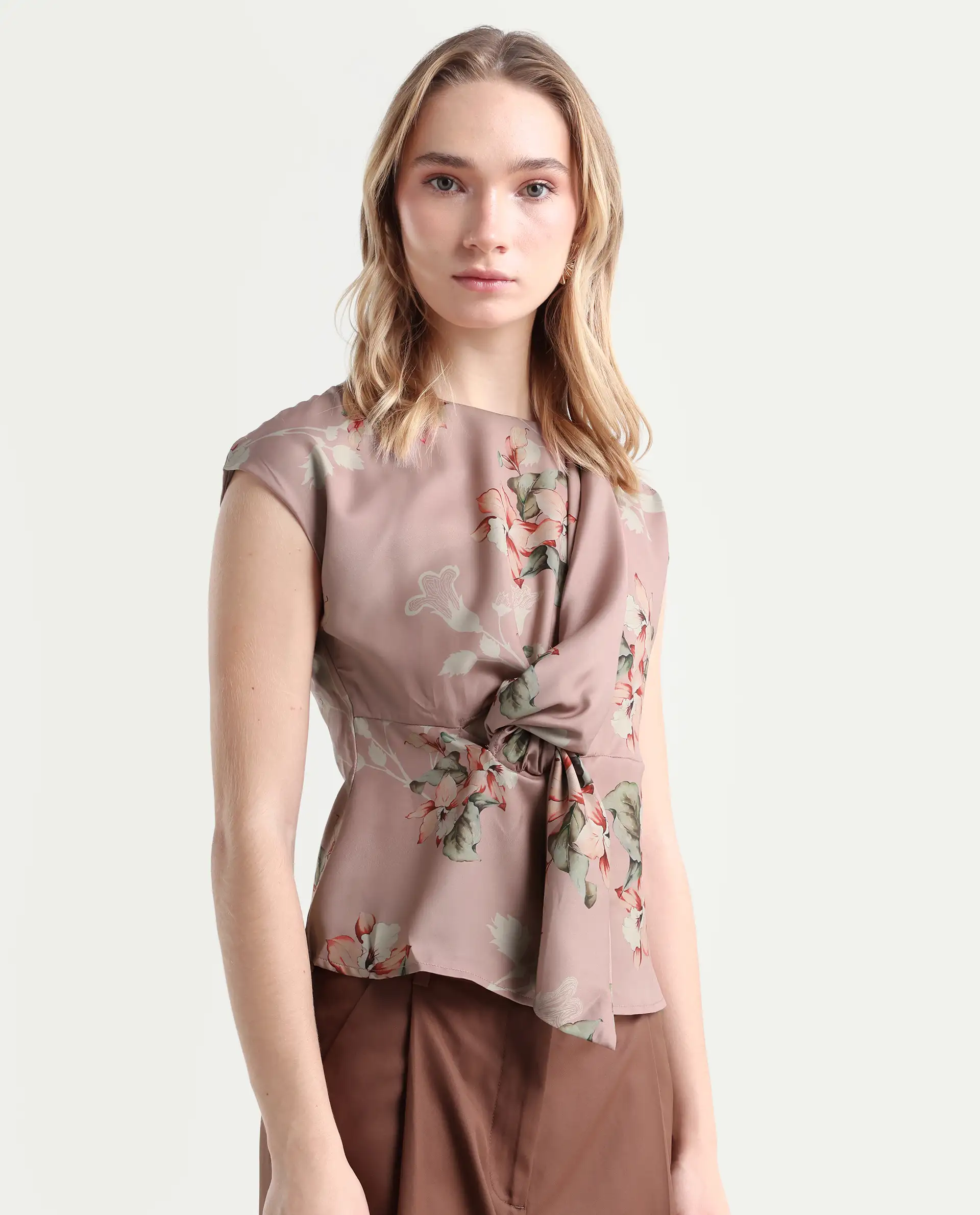 Rareism Women's Geddly Multi Satin Cowl Neck Floral Print Extended Sleeves Regular Fit Top - Image 6