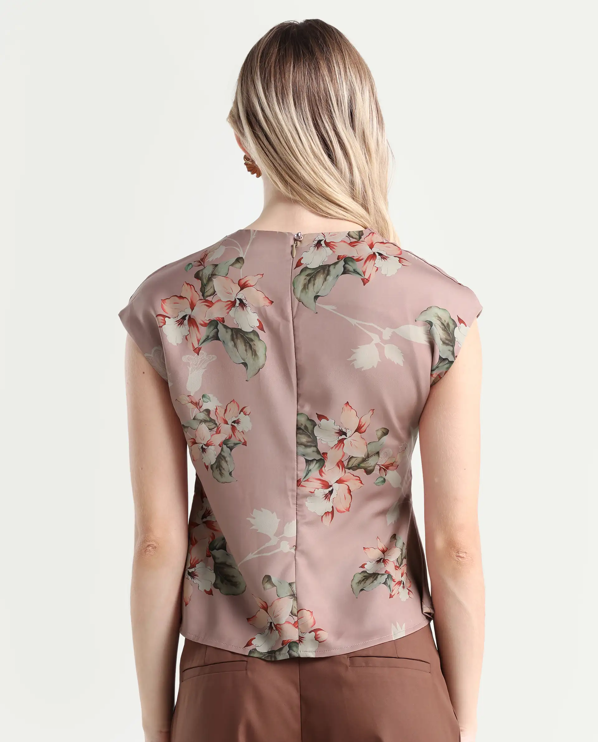 Rareism Women's Geddly Multi Satin Cowl Neck Floral Print Extended Sleeves Regular Fit Top - Image 7