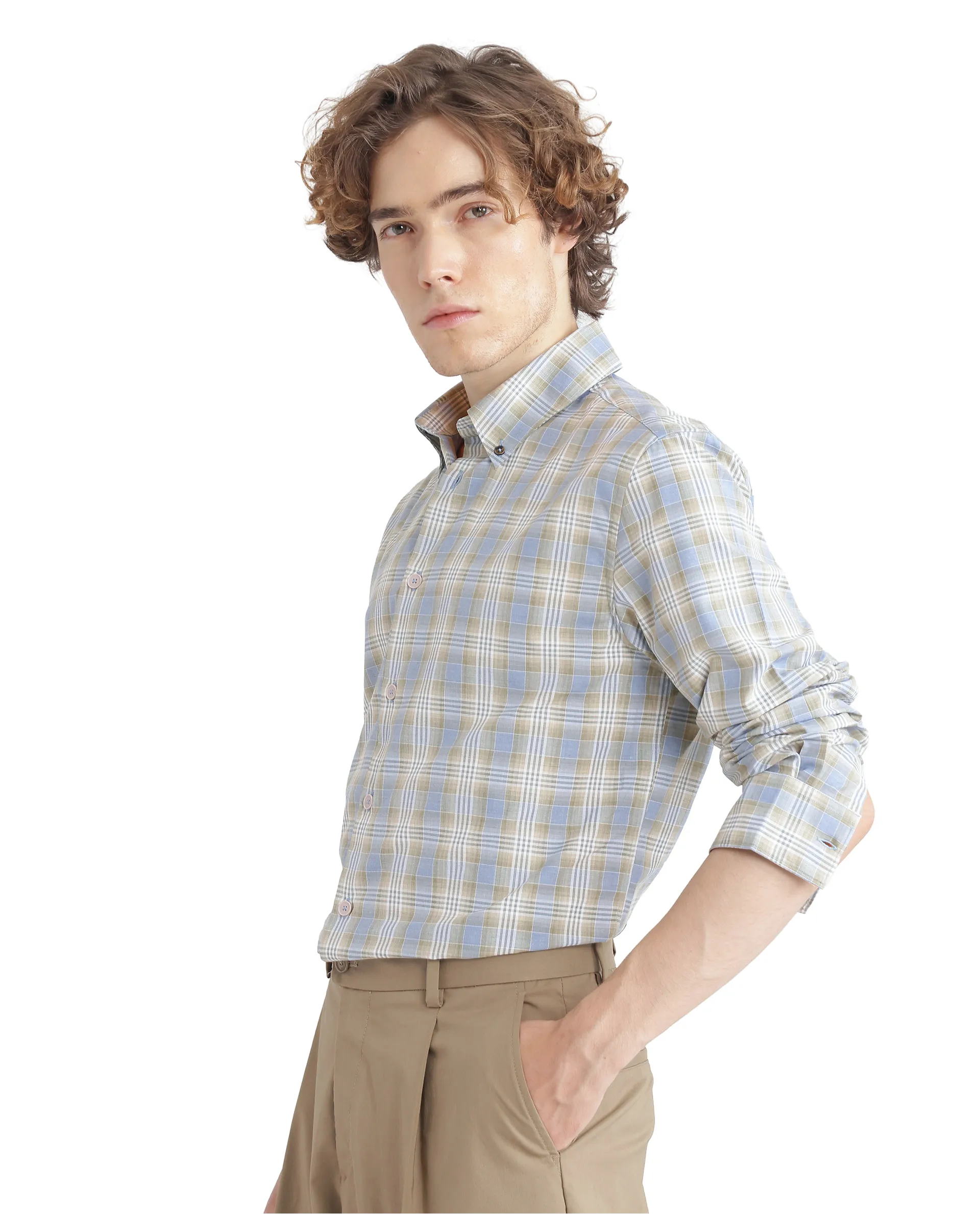 Rare Rabbit Men's Geko Pastel Green Cotton Checked Print Regular Fit Full Sleeve Collared Shirt - Image 4