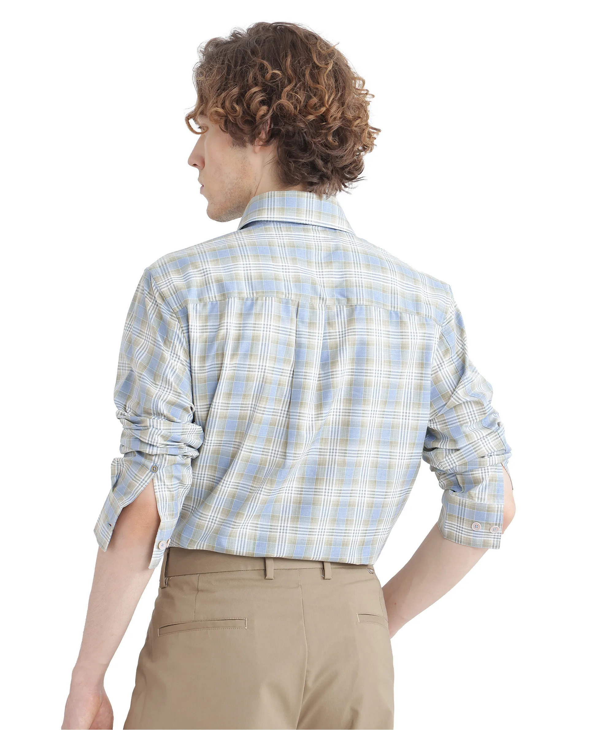 Rare Rabbit Men's Geko Pastel Green Cotton Checked Print Regular Fit Full Sleeve Collared Shirt - Image 5
