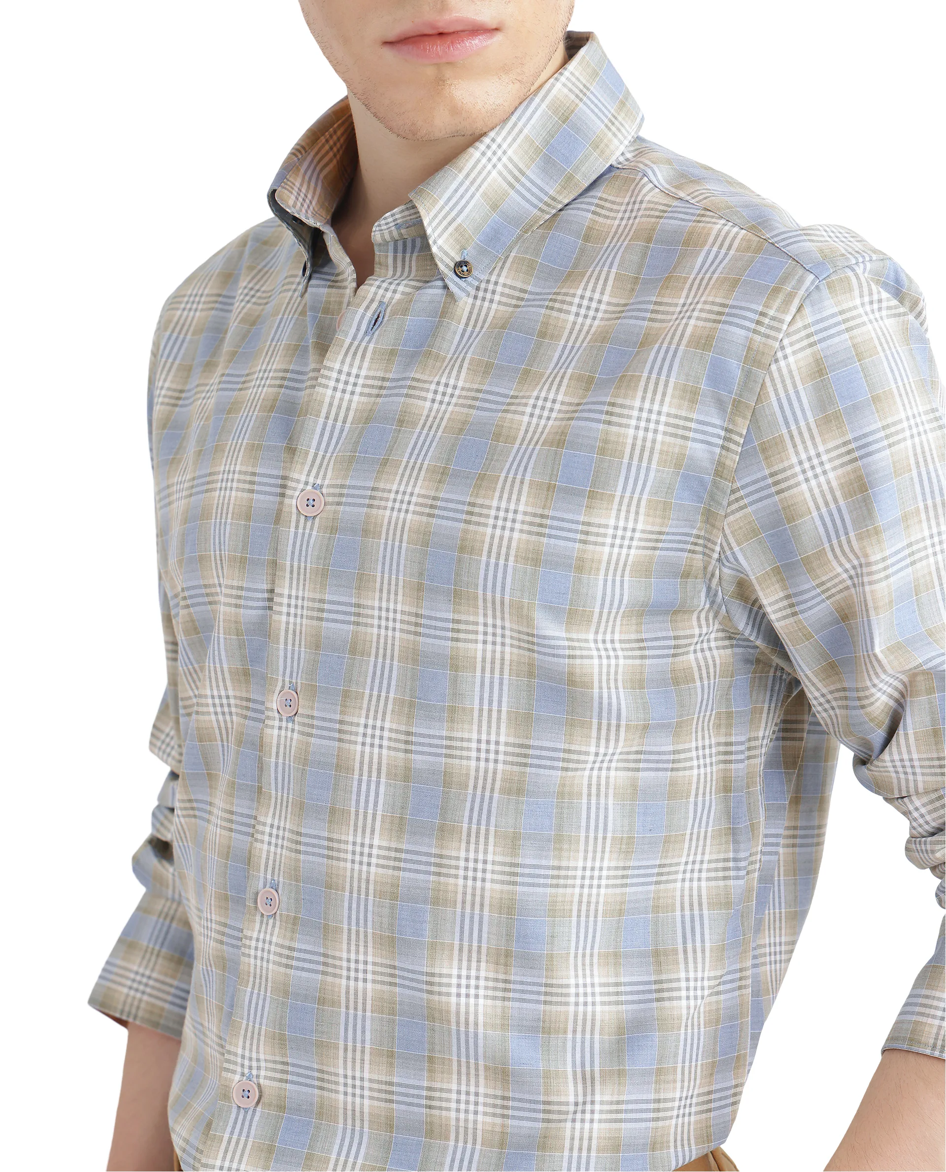 Rare Rabbit Men's Geko Pastel Green Cotton Checked Print Regular Fit Full Sleeve Collared Shirt - Image 7