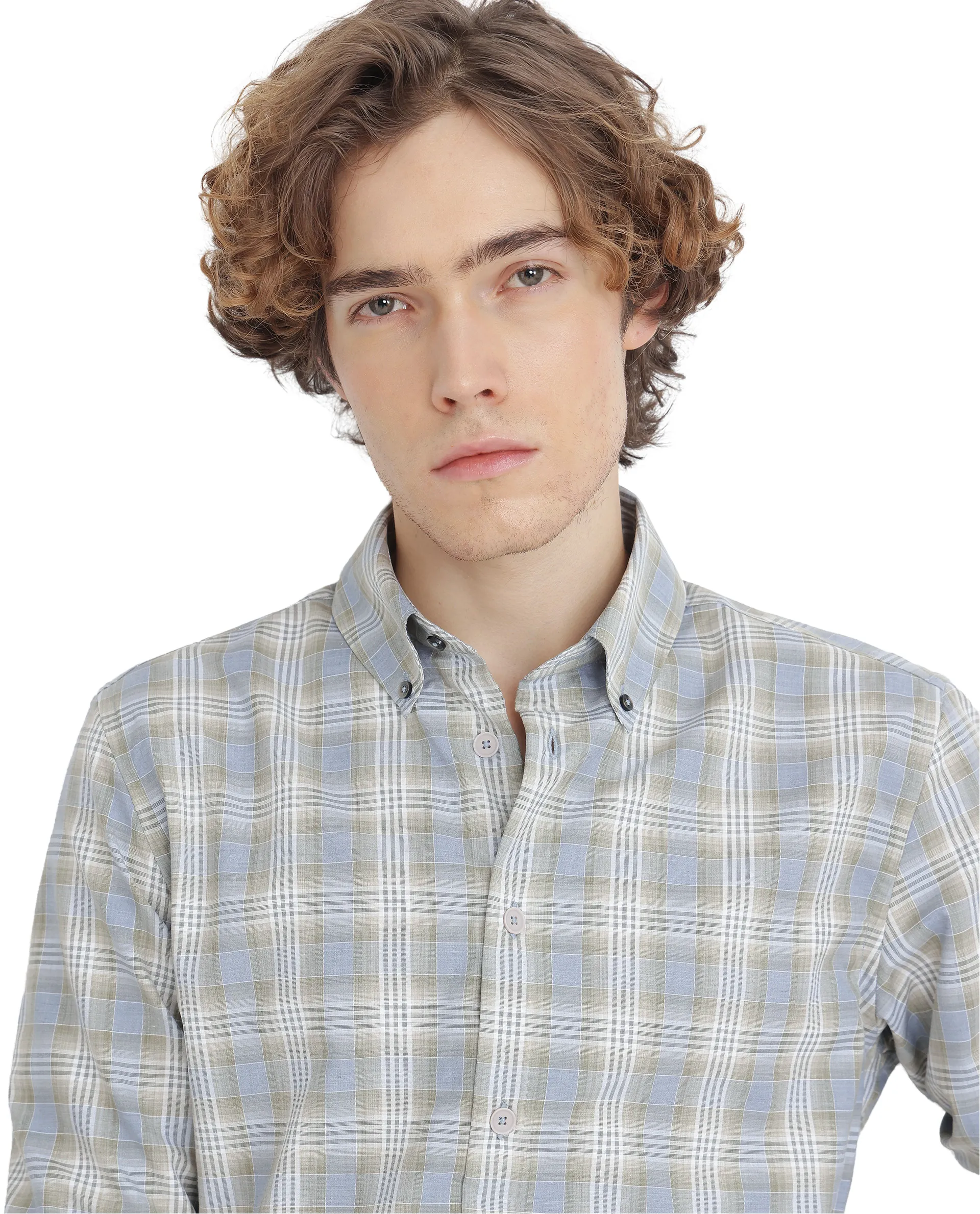 Rare Rabbit Men's Geko Pastel Green Cotton Checked Print Regular Fit Full Sleeve Collared Shirt - Image 8