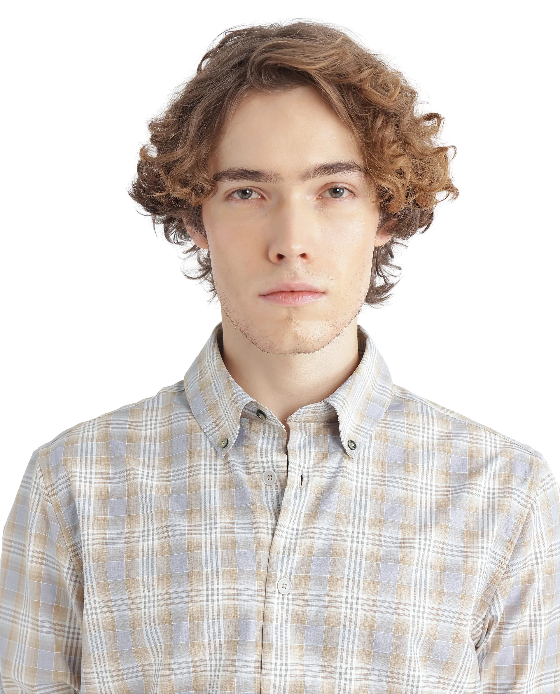 Rare Rabbit Men's Geko Pastel Mustard Cotton Checked Print Regular Fit Full Sleeve Collared Shirt - Image 3