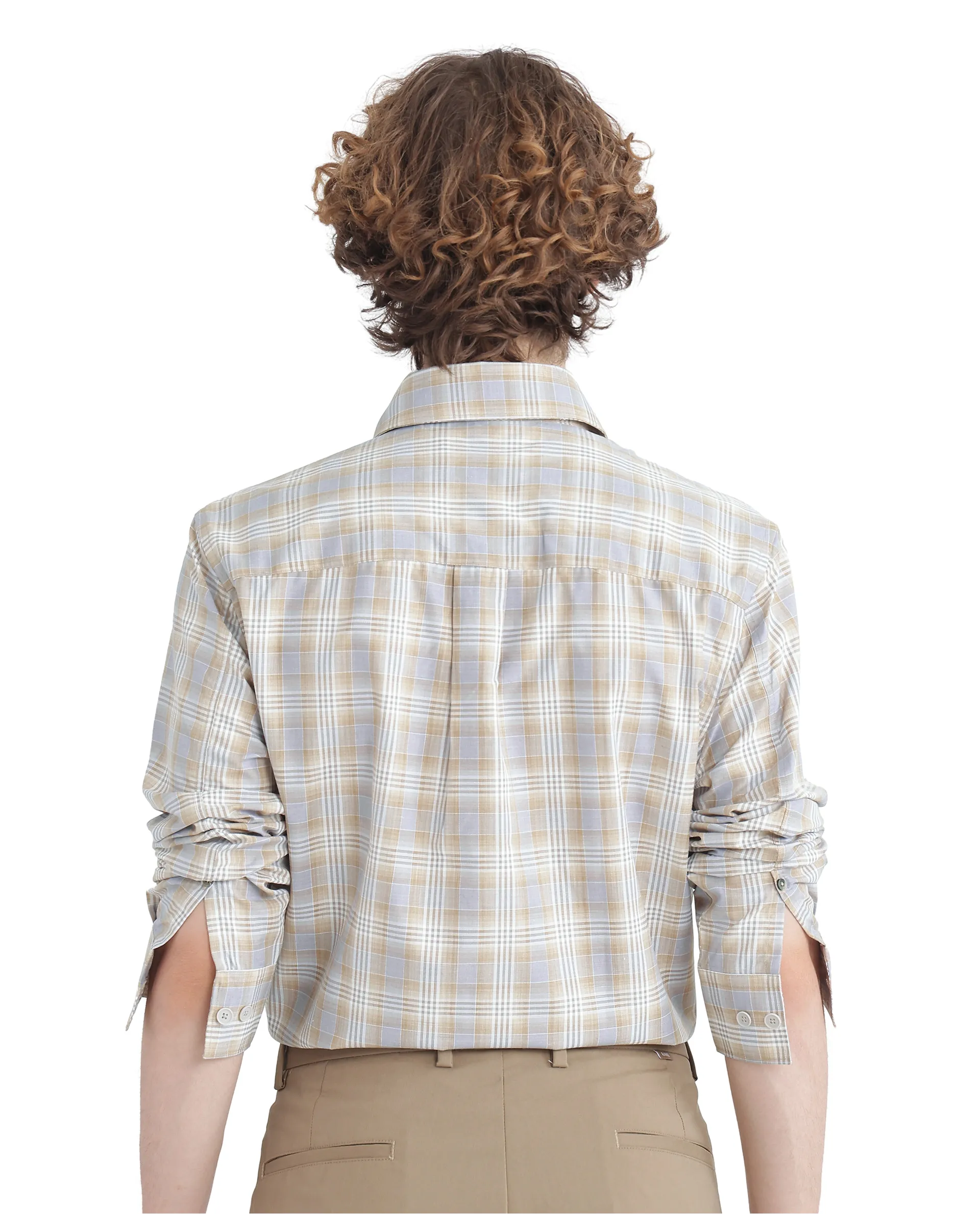 Rare Rabbit Men's Geko Pastel Mustard Cotton Checked Print Regular Fit Full Sleeve Collared Shirt - Image 8