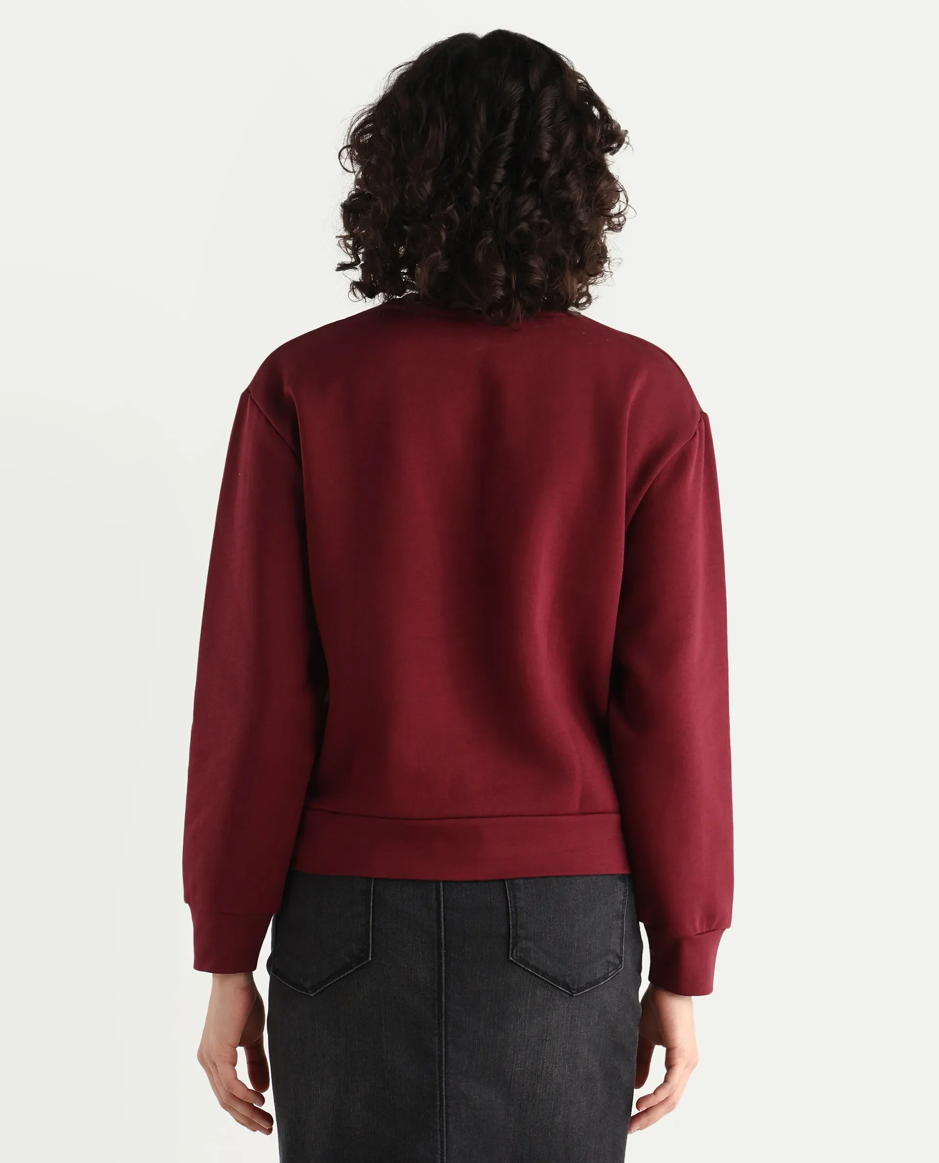 Rareism Women's Geldia Maroon Cotton Blend Crew Neck Graphic Print Relaxed Fit Sweatshirt - Image 7