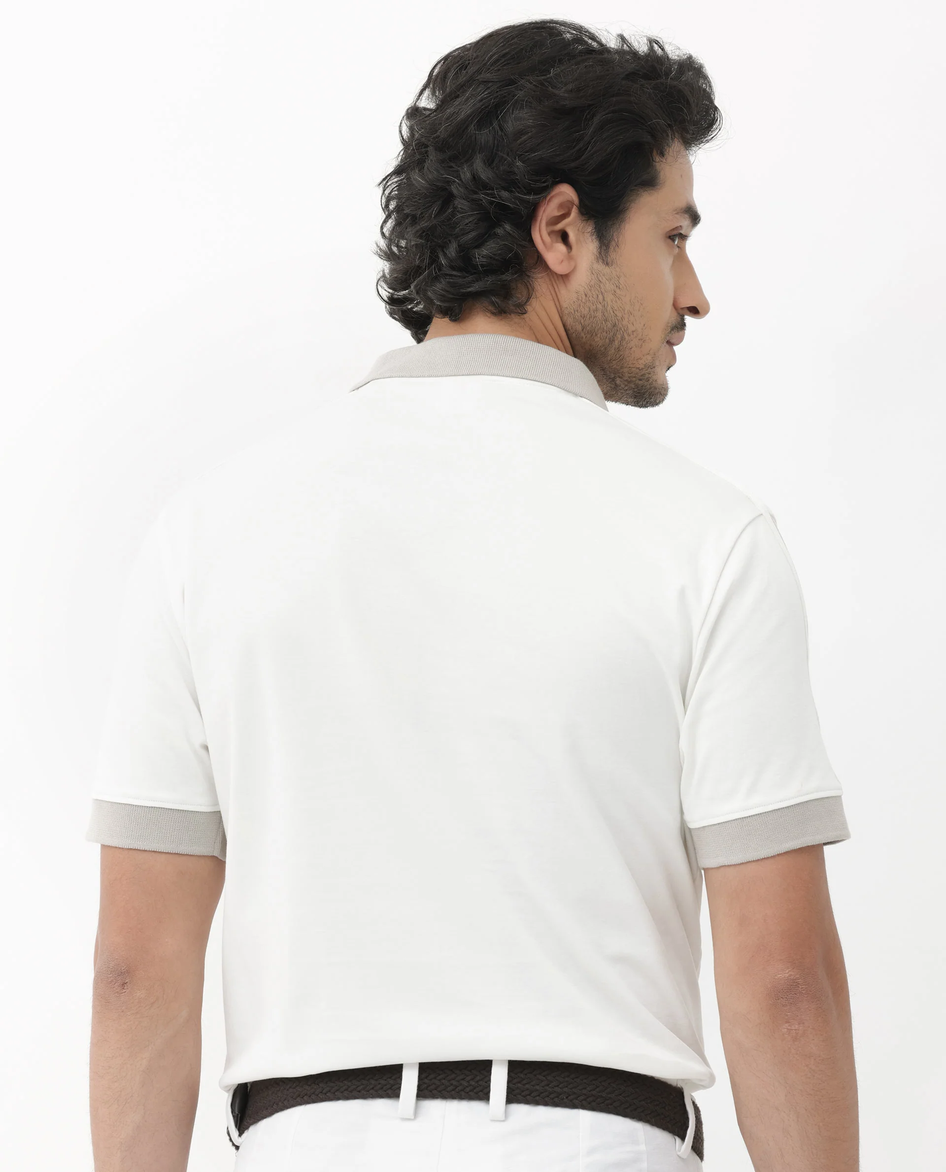 Rare Rabbit Men's Geller White Cotton Plain Regular Fit Half Sleeve Polo - Image 10