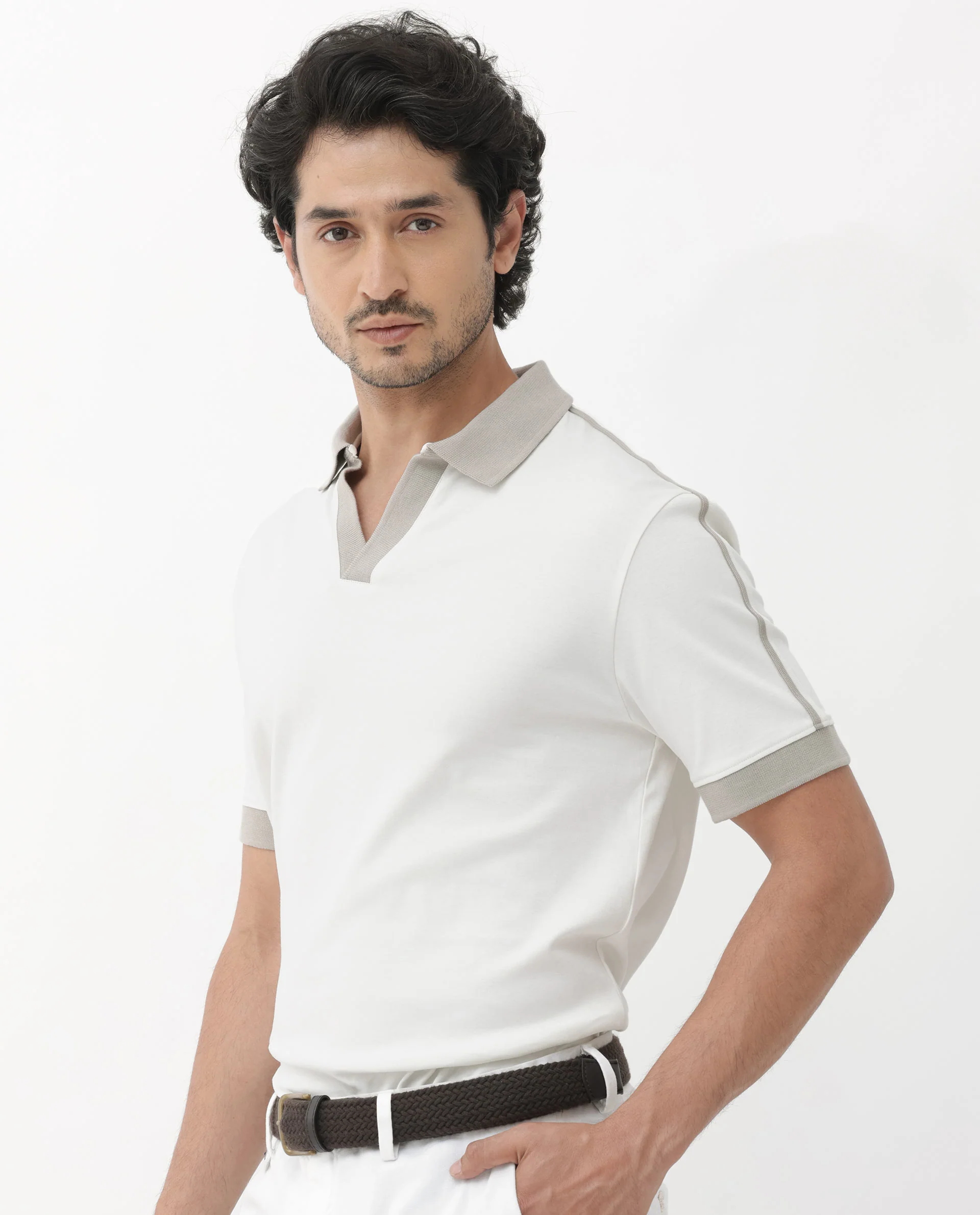 Rare Rabbit Men's Geller White Cotton Plain Regular Fit Half Sleeve Polo - Image 6