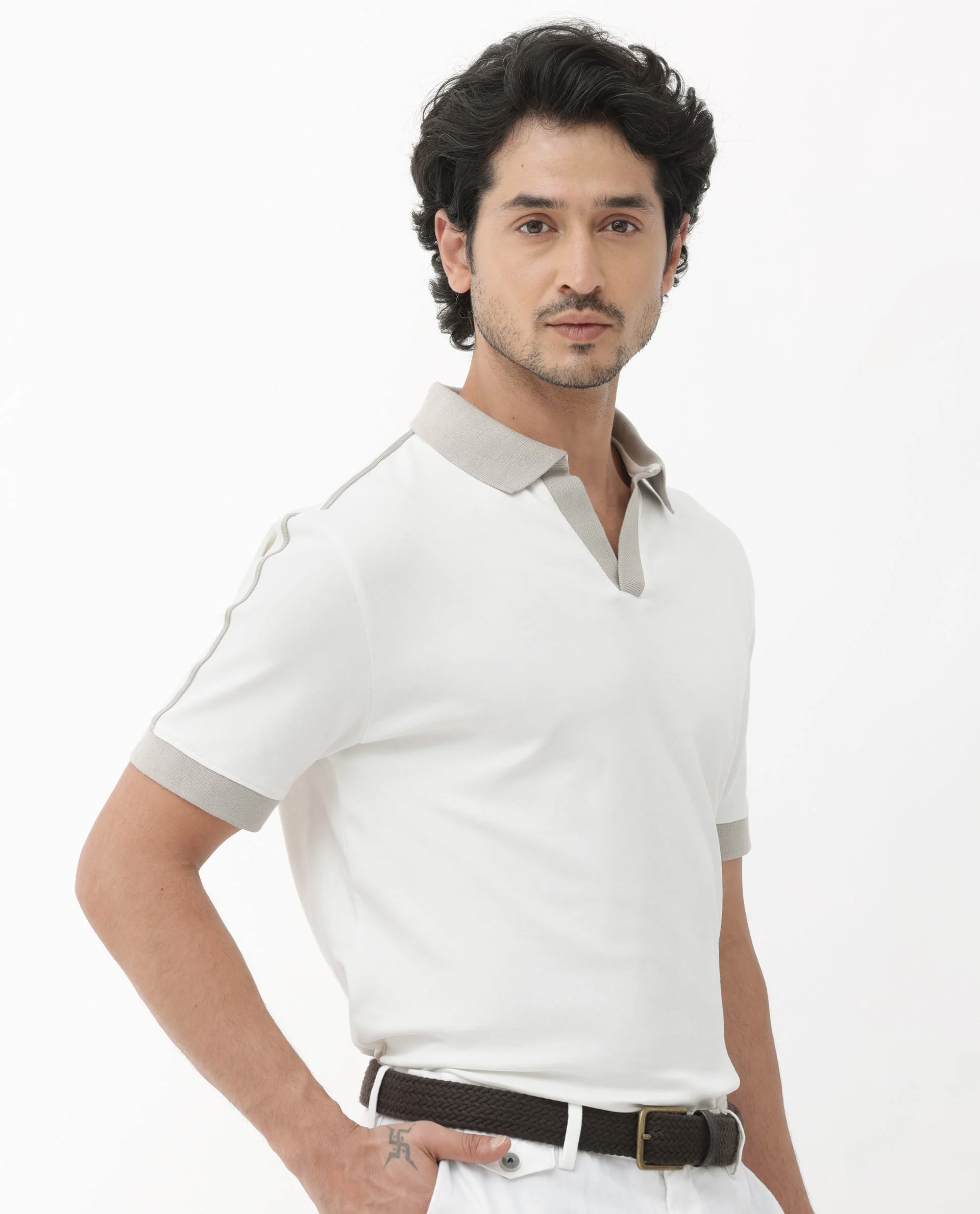 Rare Rabbit Men's Geller White Cotton Plain Regular Fit Half Sleeve Polo - Image 7