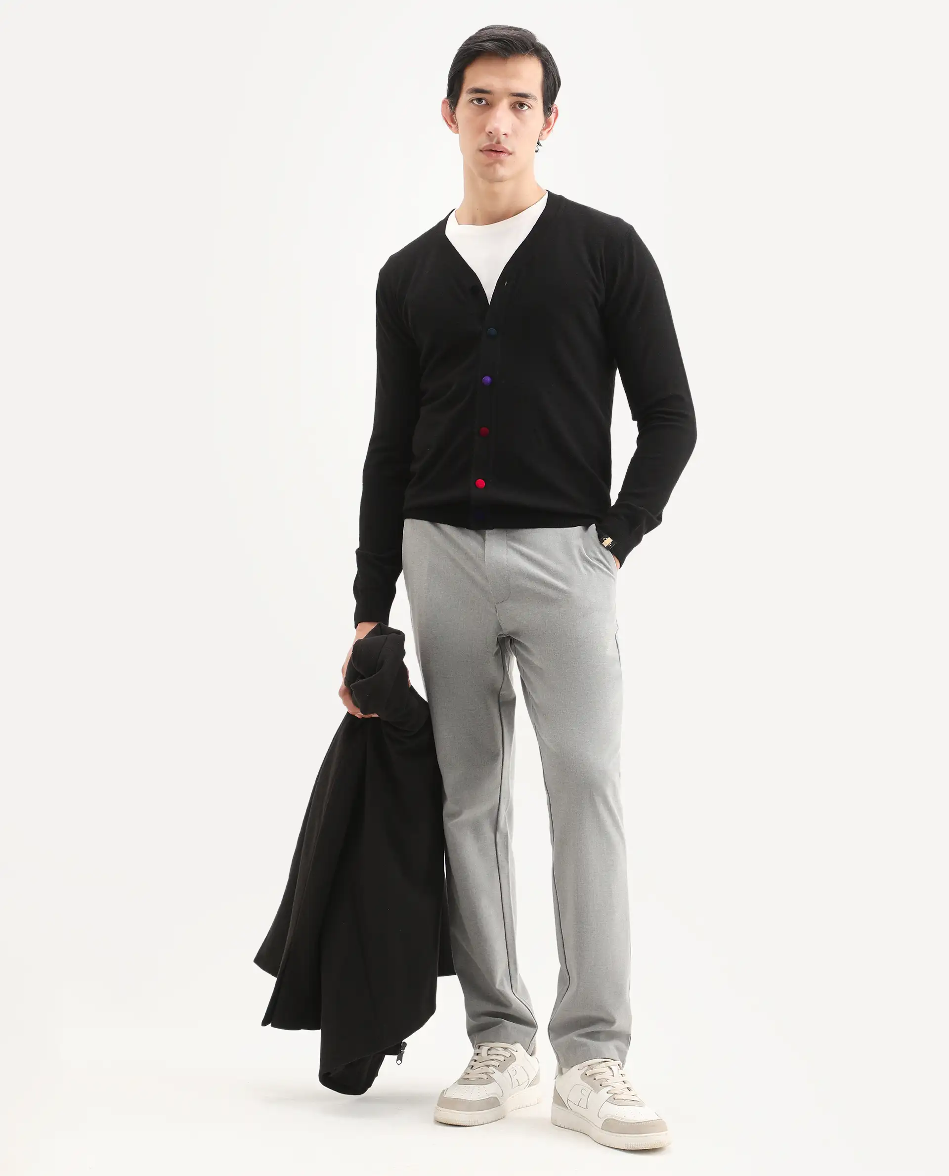 Rare Rabbit Men's Gem Black Sweater Button Closure Solid Pattern - Image 2