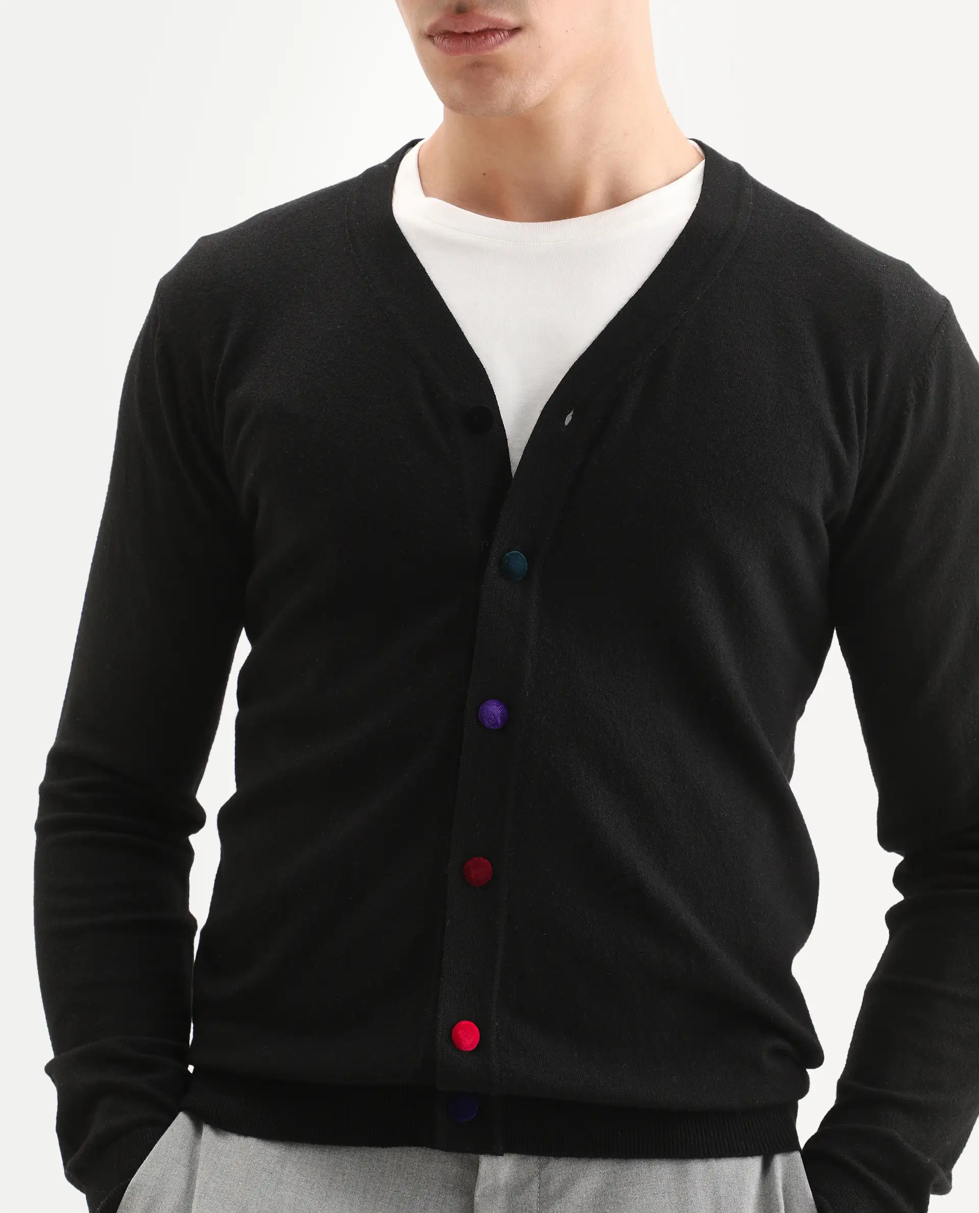 Rare Rabbit Men's Gem Black Sweater Button Closure Solid Pattern - Image 3