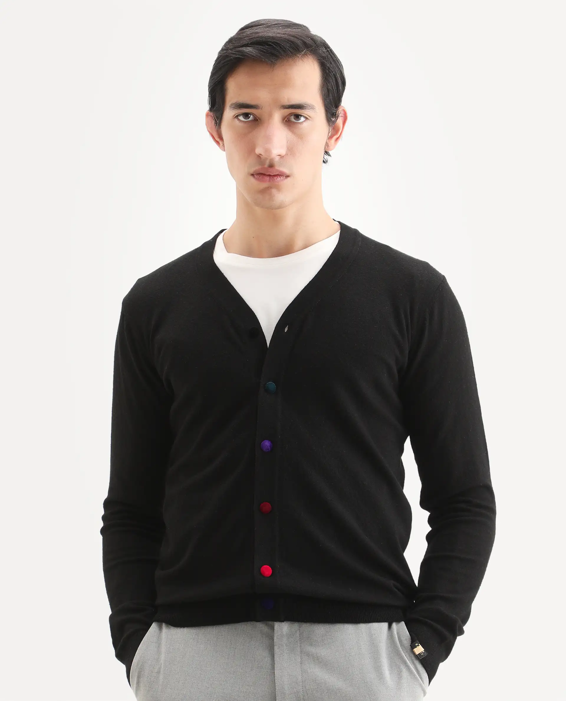 Rare Rabbit Men's Gem Black Sweater Button Closure Solid Pattern - Image 4