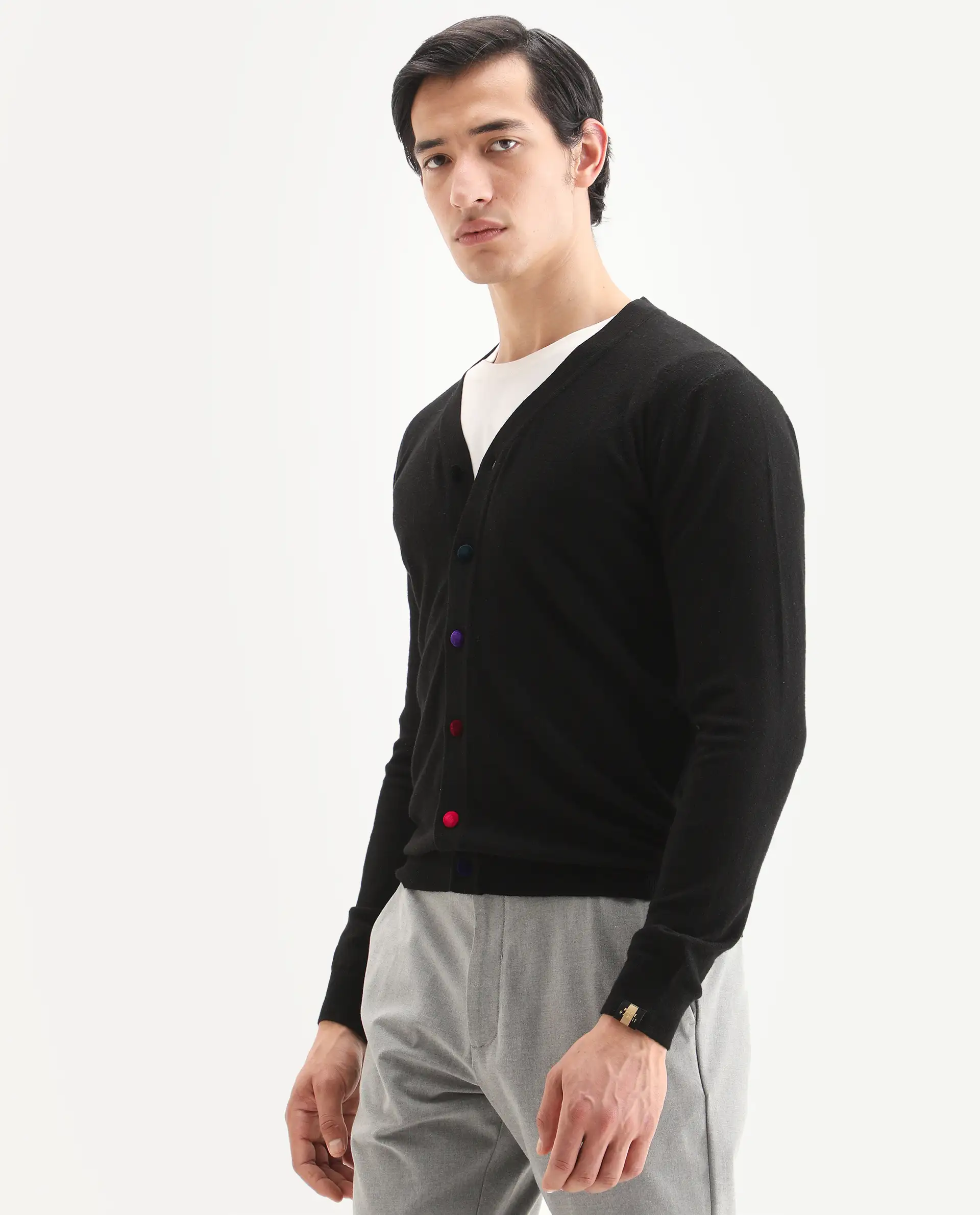 Rare Rabbit Men's Gem Black Sweater Button Closure Solid Pattern - Image 5
