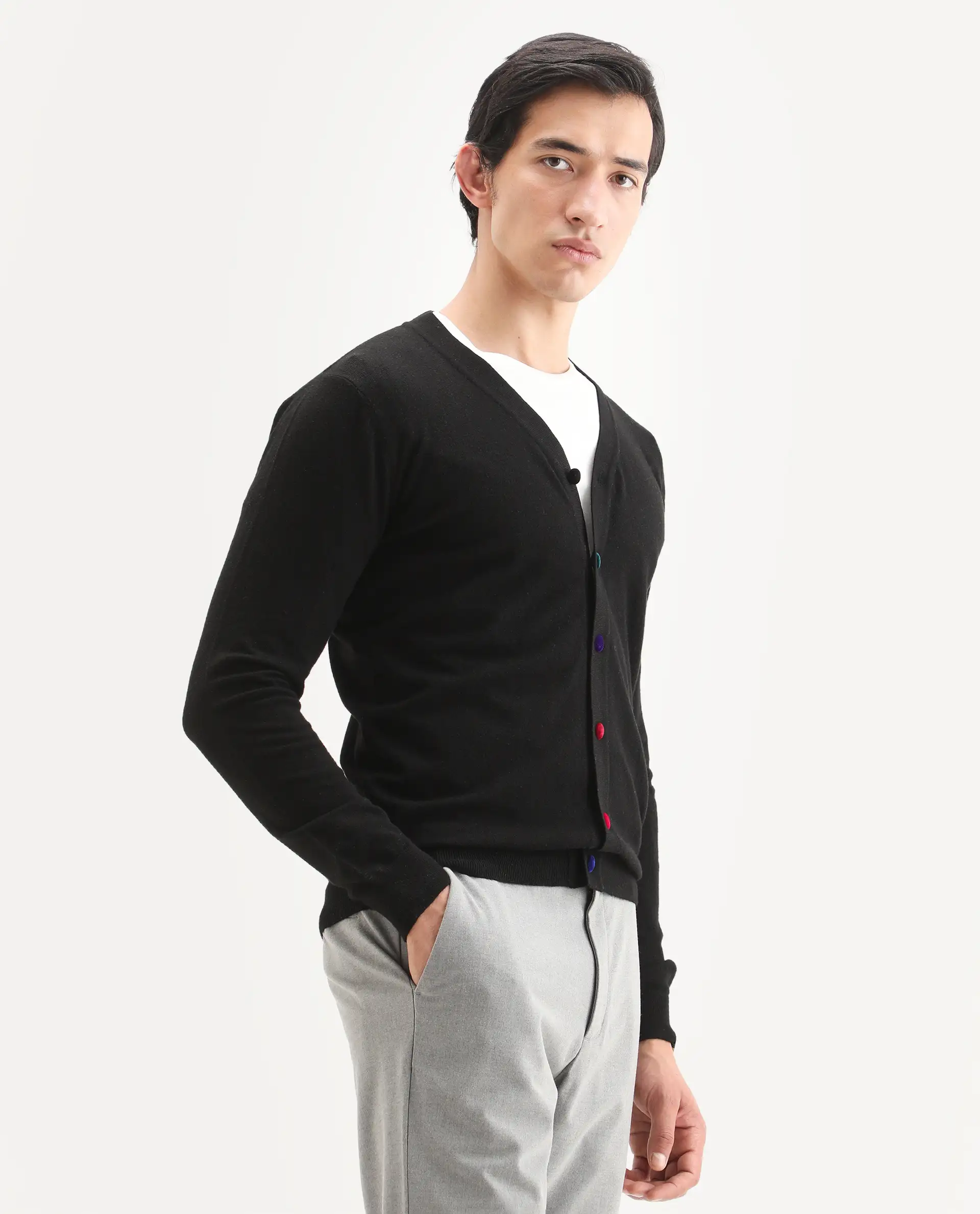 Rare Rabbit Men's Gem Black Sweater Button Closure Solid Pattern - Image 6
