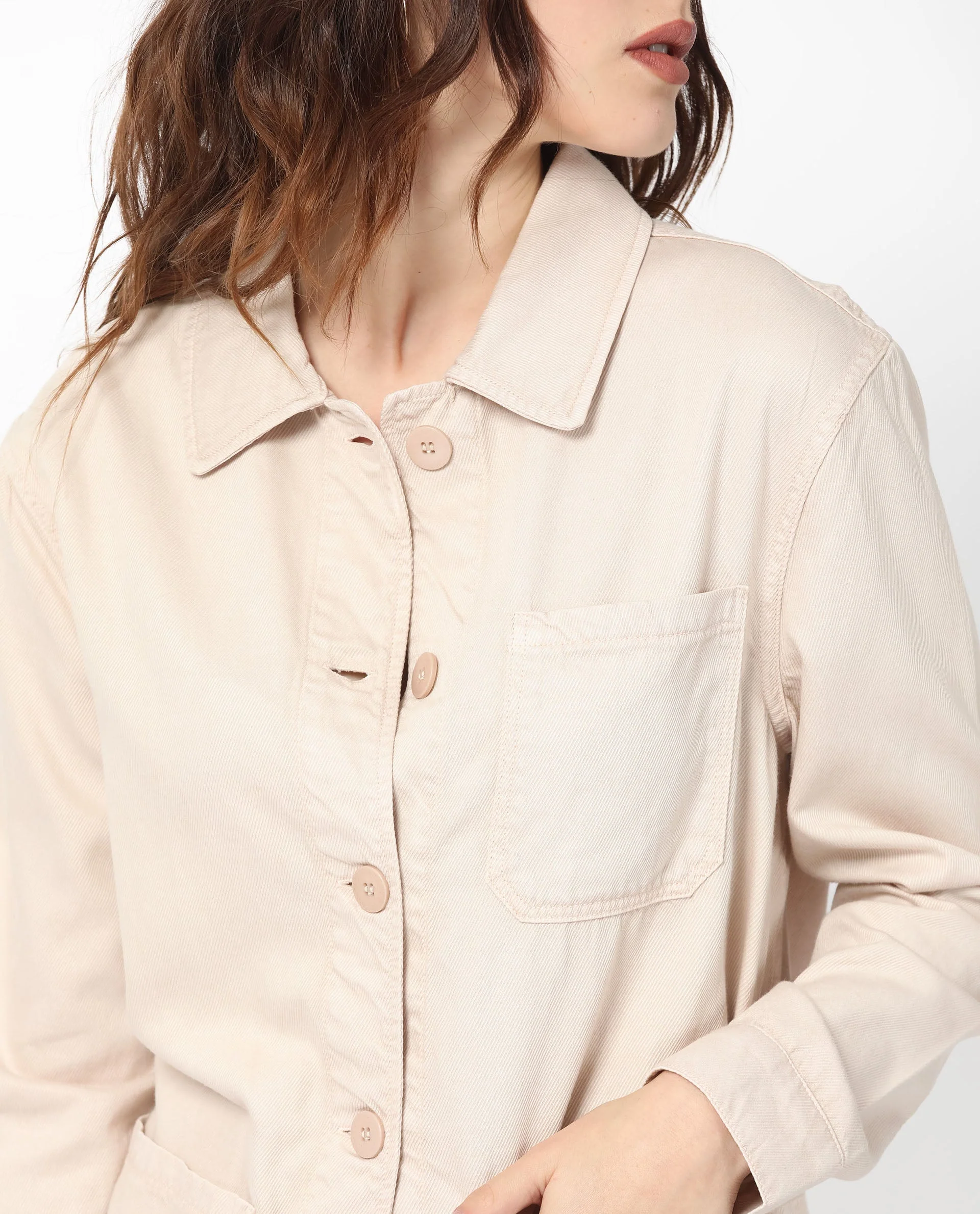 Rareism Women's Genesis Beige Tencel Spread Collar Plain Regular Fit Jacket - Image 2