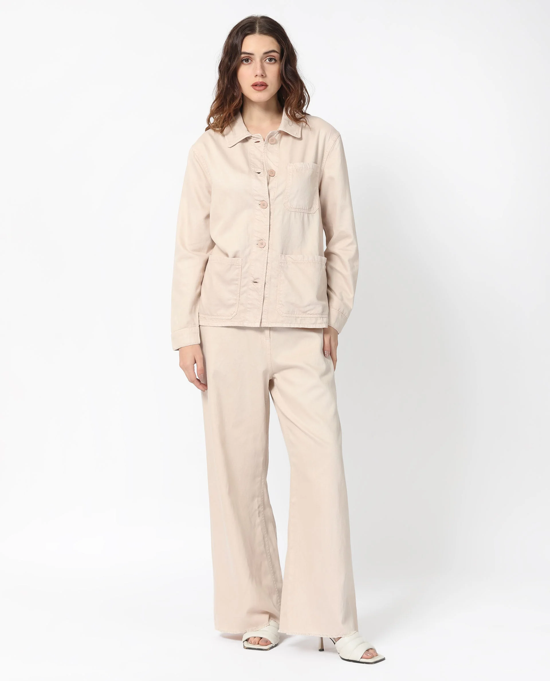 Rareism Women's Genesis Beige Tencel Spread Collar Plain Regular Fit Jacket - Image 3