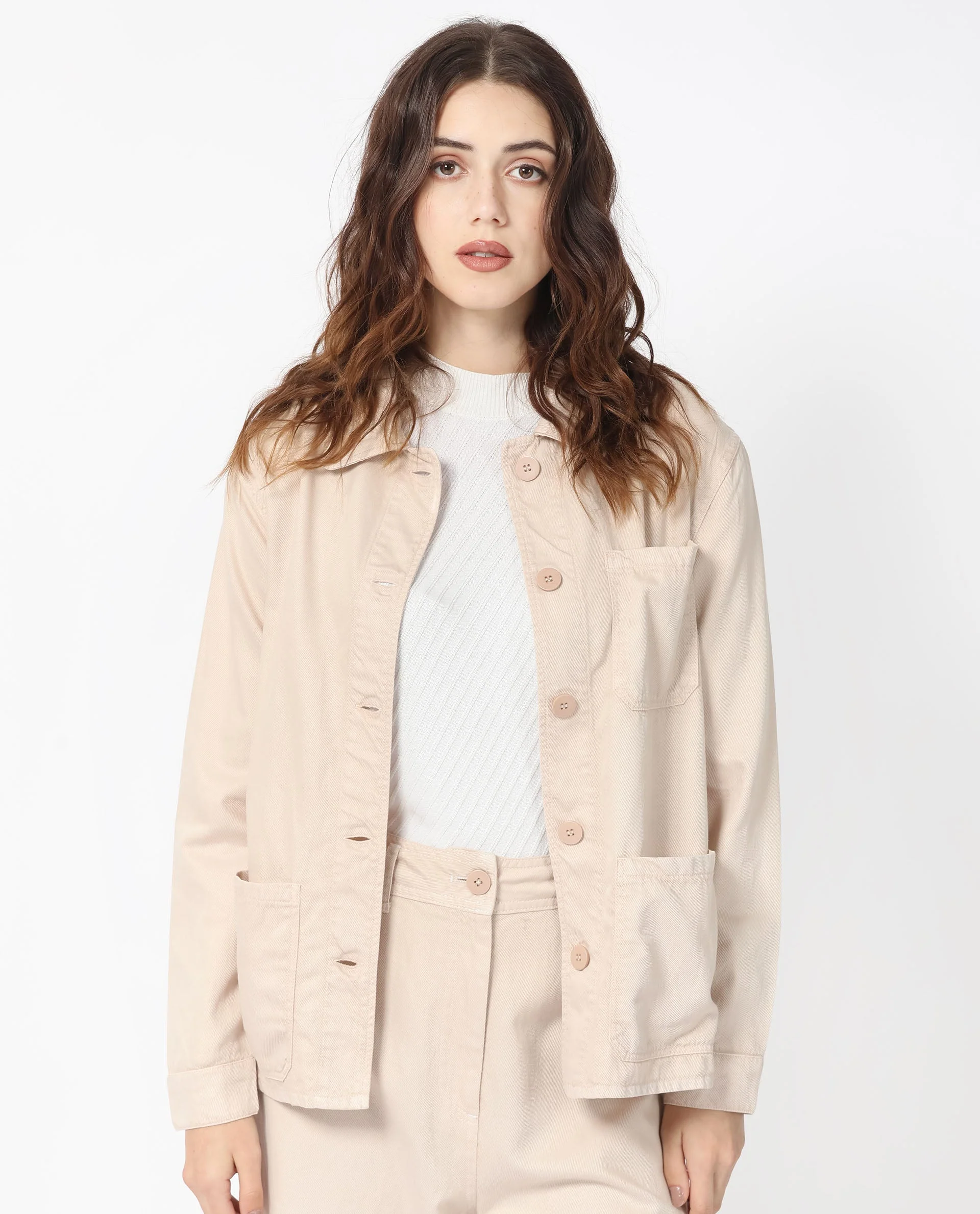 Rareism Women's Genesis Beige Tencel Spread Collar Plain Regular Fit Jacket - Image 4