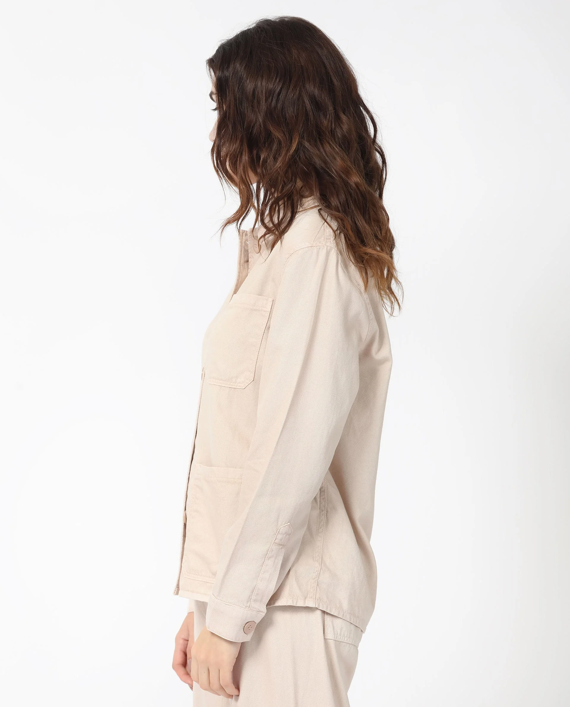 Rareism Women's Genesis Beige Tencel Spread Collar Plain Regular Fit Jacket - Image 5