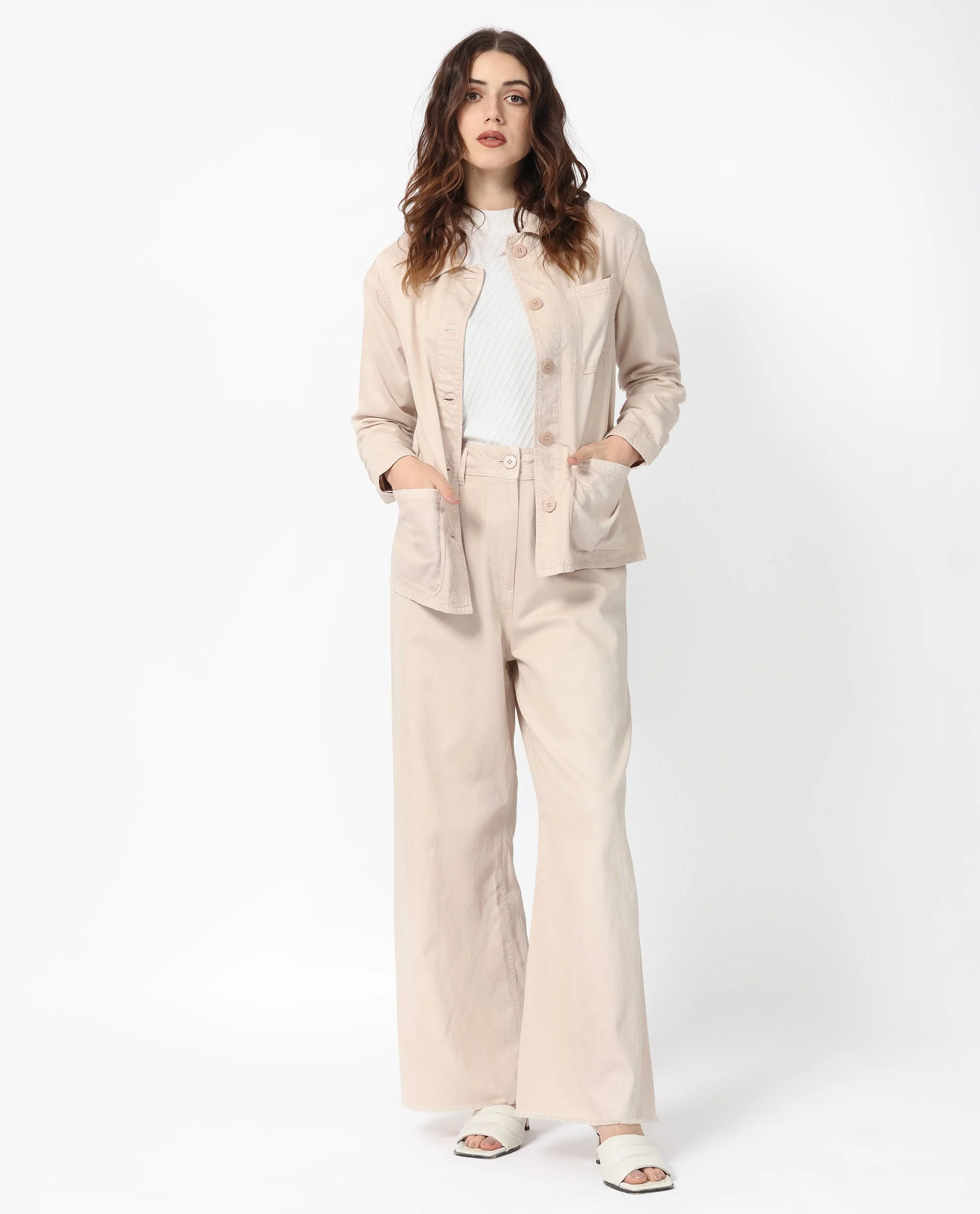 Rareism Women's Genesis Beige Tencel Spread Collar Plain Regular Fit Jacket - Image 7