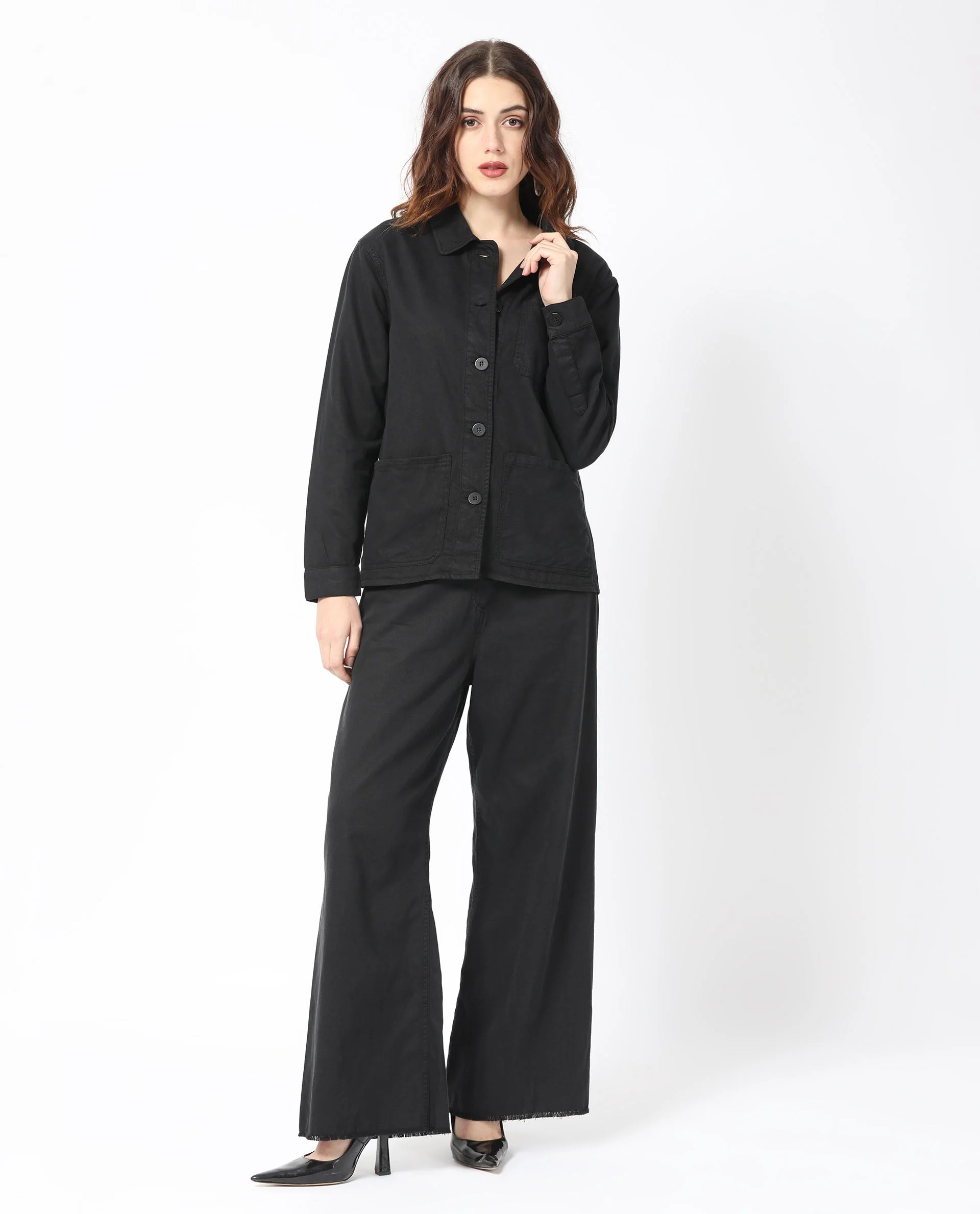 Rareism Women's Genesis Black Tencel Spread Collar Plain Regular Fit Jacket - Image 2