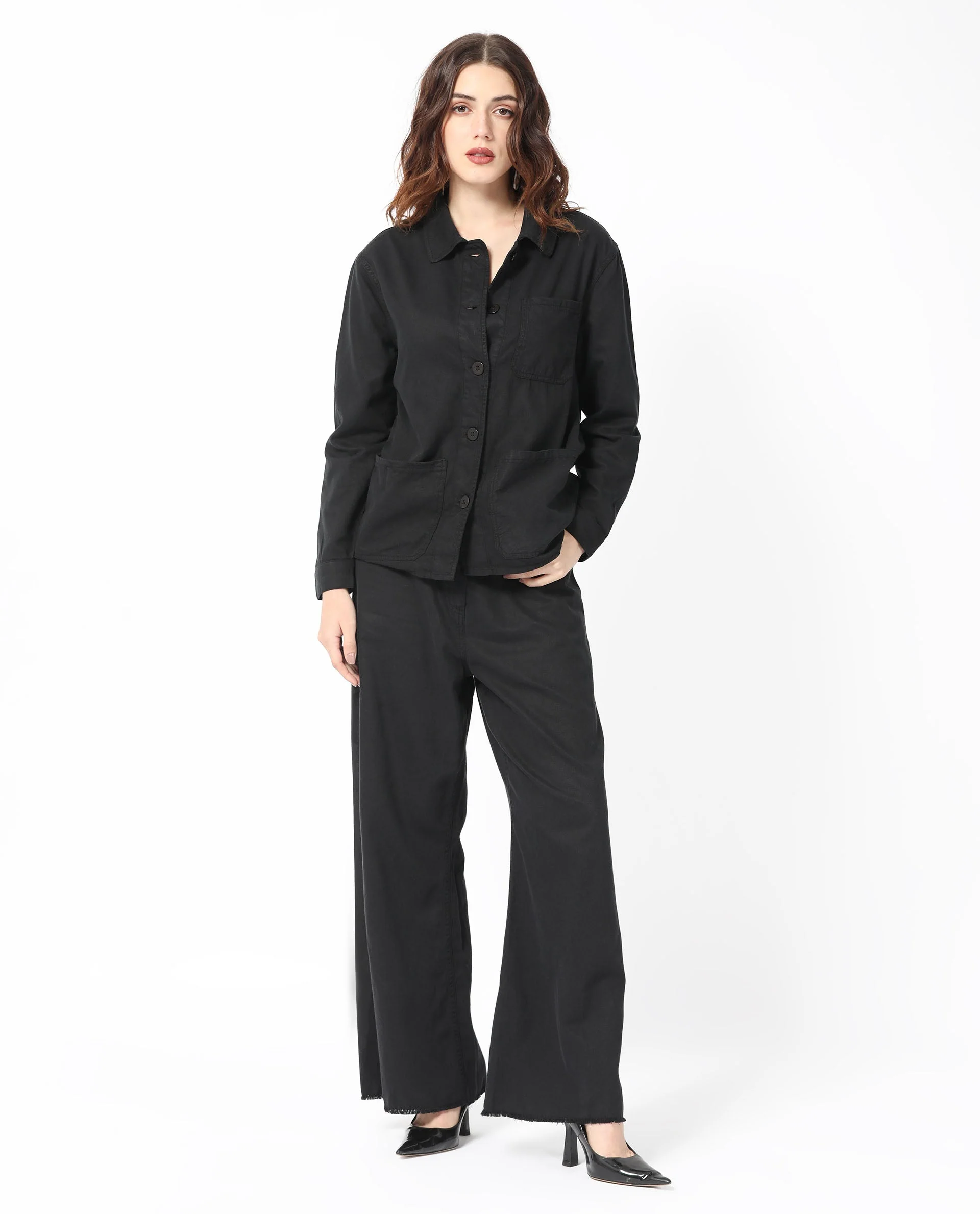 Rareism Women's Genesis Black Tencel Spread Collar Plain Regular Fit Jacket - Image 3