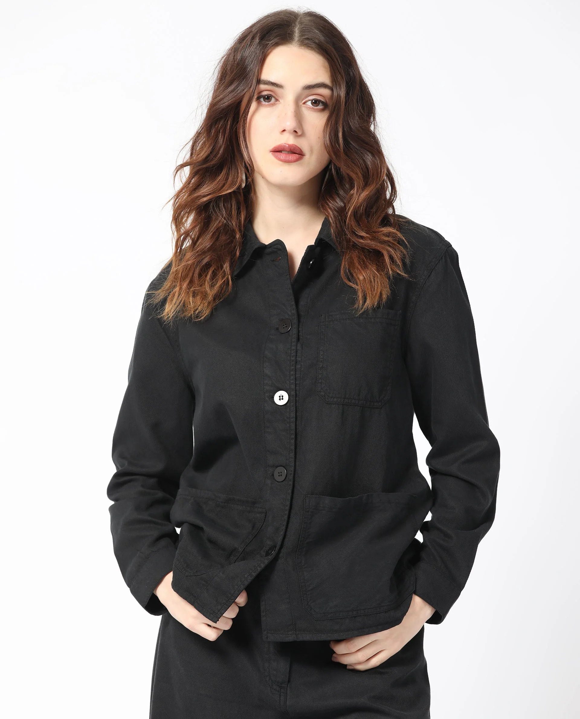 Rareism Women's Genesis Black Tencel Spread Collar Plain Regular Fit Jacket - Image 4
